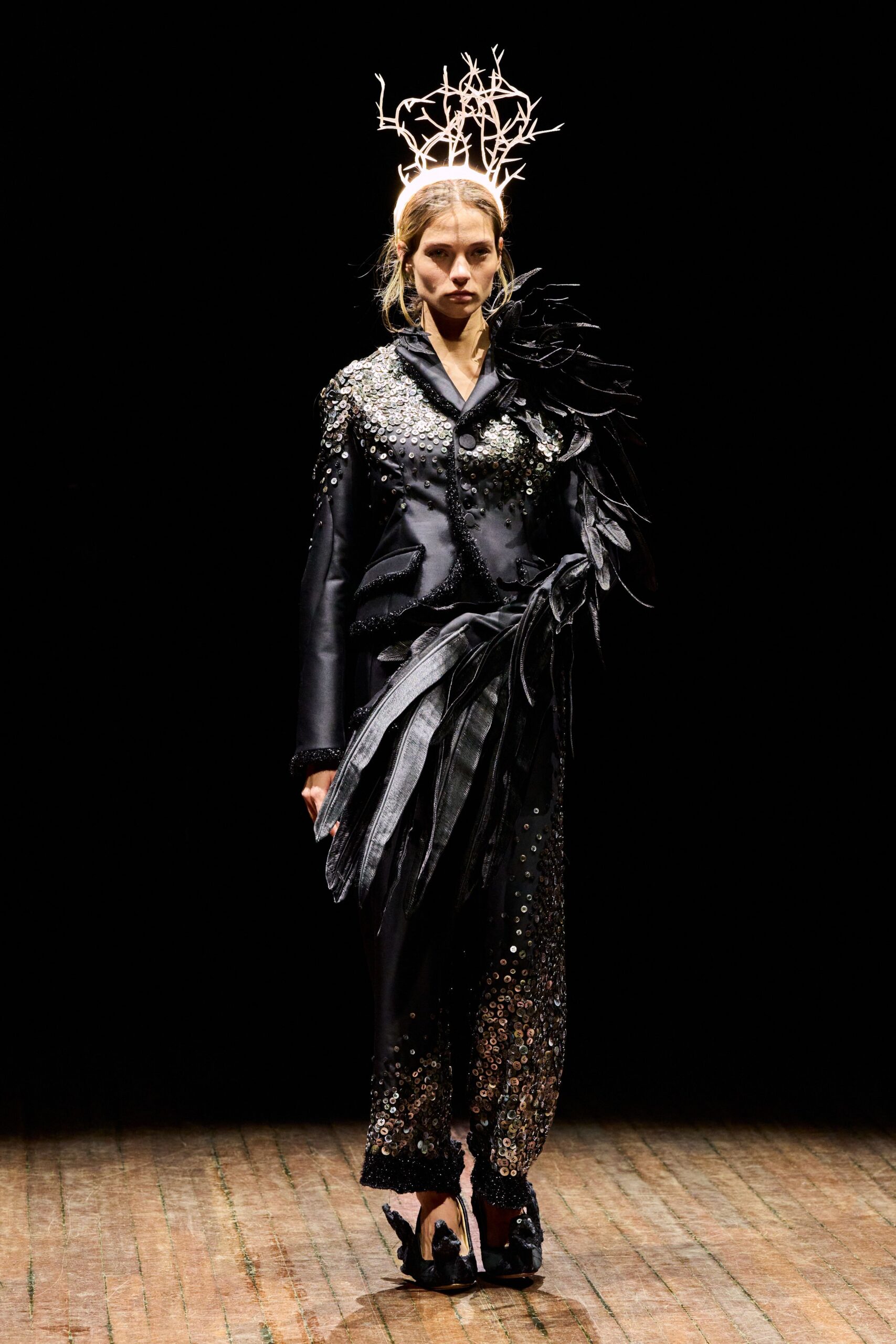 black silk embellished suit