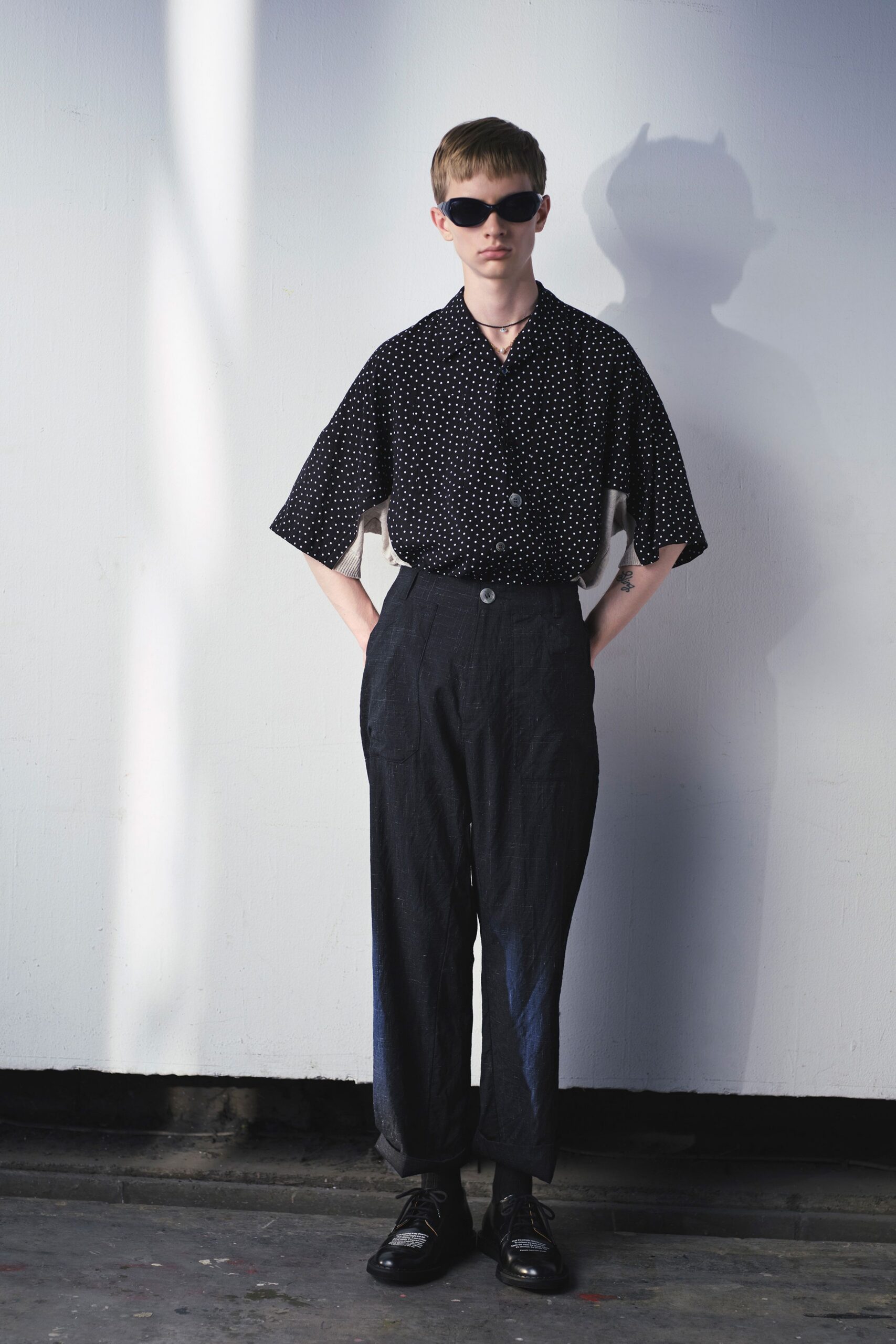 black linen relaxed straight-leg pants