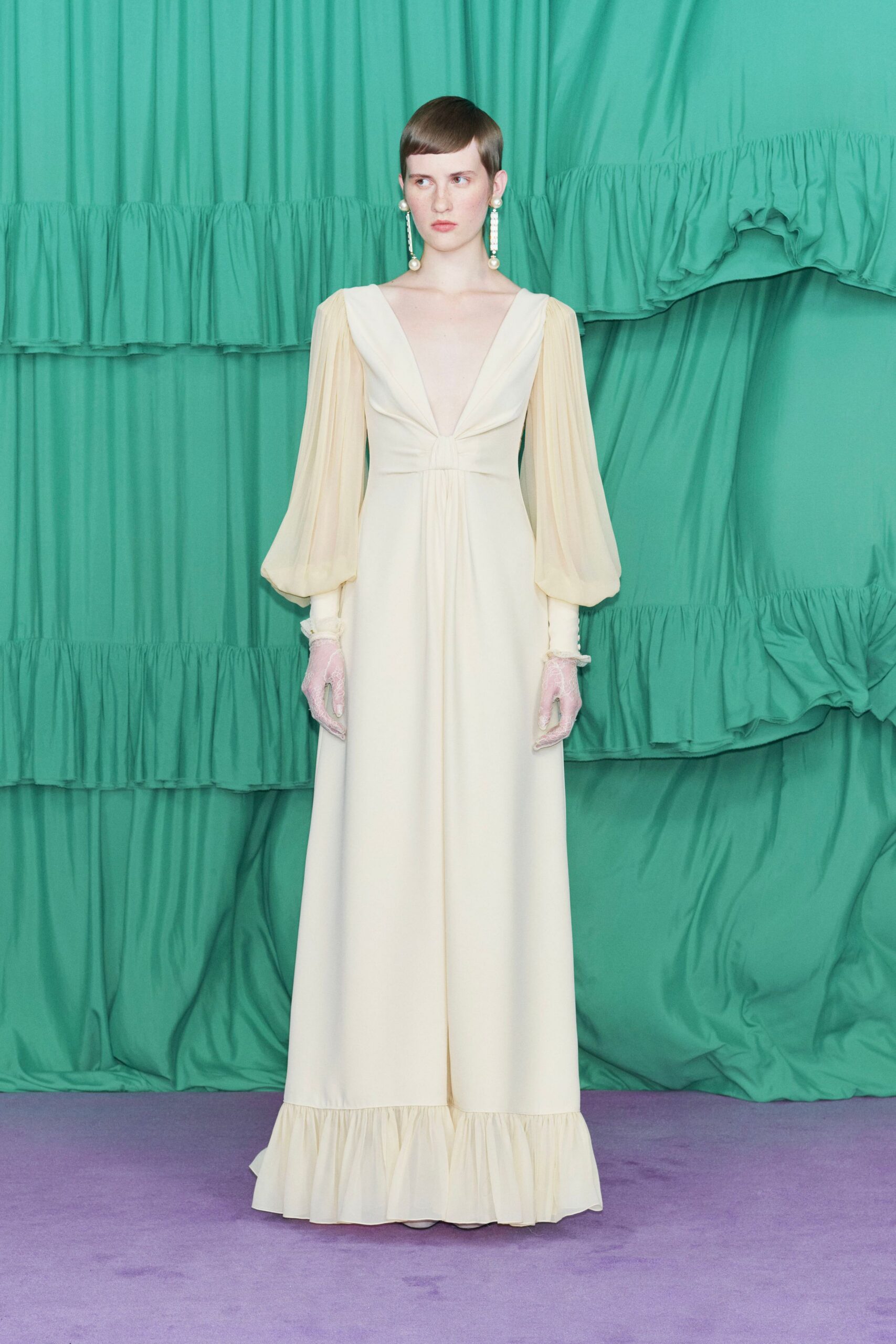 ivory silk long-sleeve gown