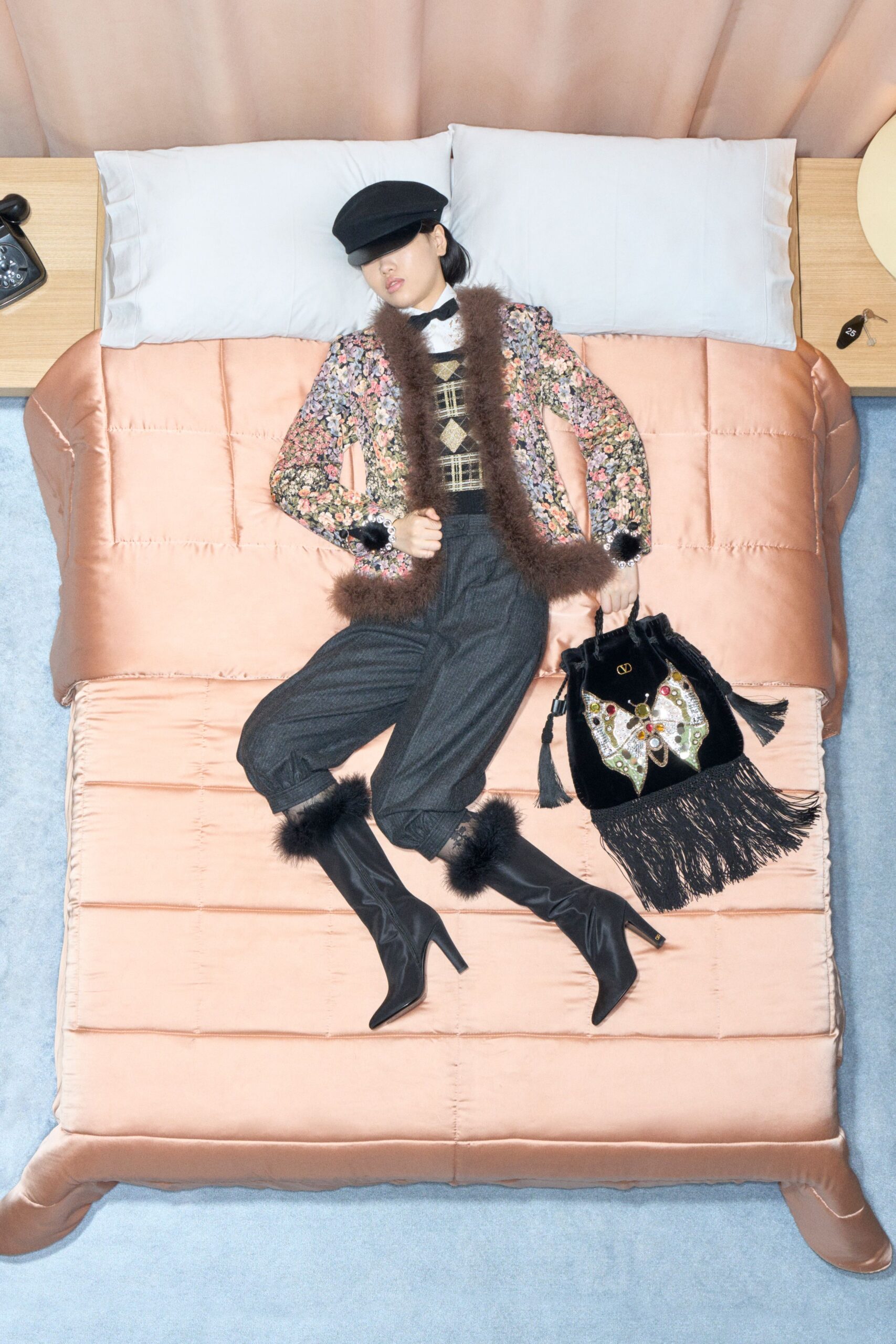 multi silk long-sleeve collared fitted embroidered fringed jacket