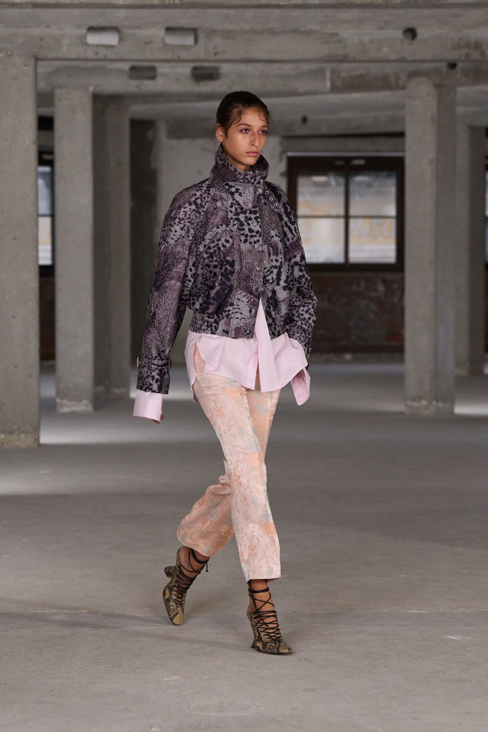pink cotton slim flared pants