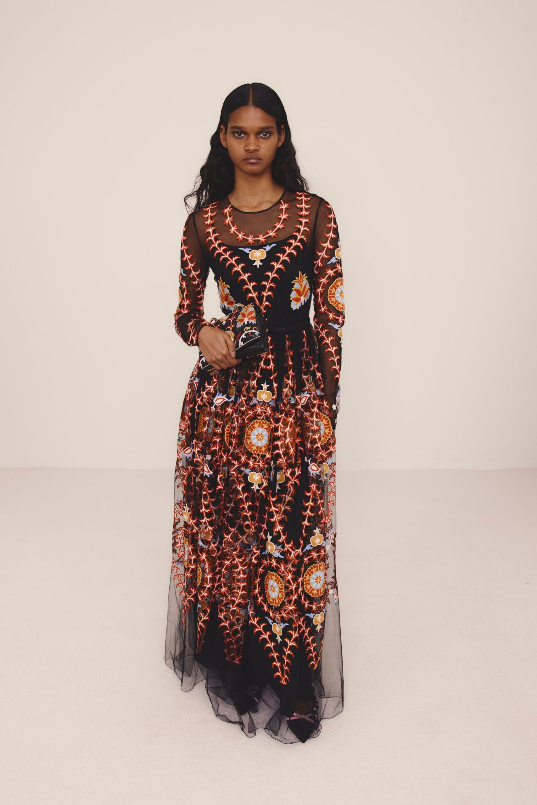 black embroidered maxi gown