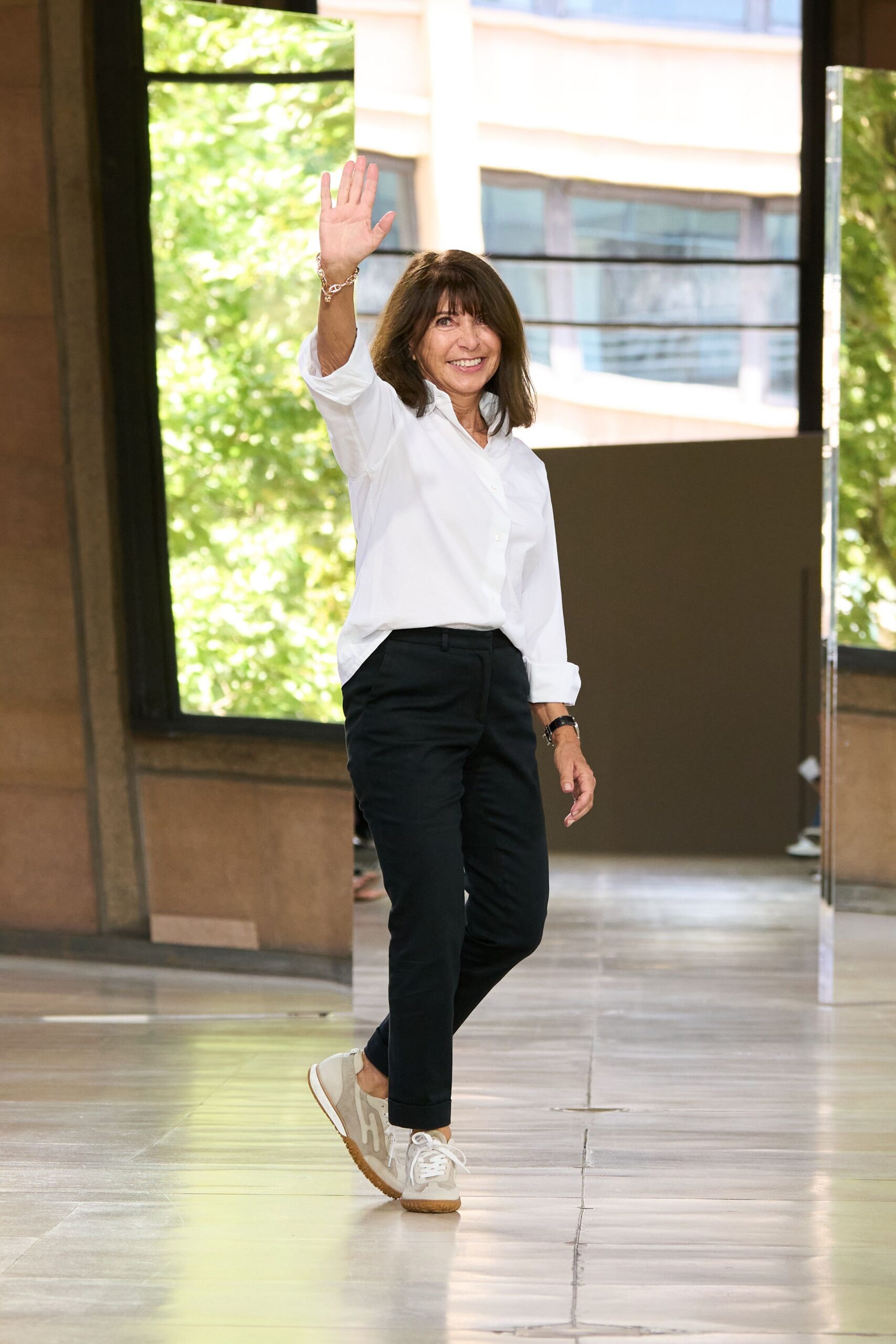 black cotton tailored high-waisted straight-leg pants