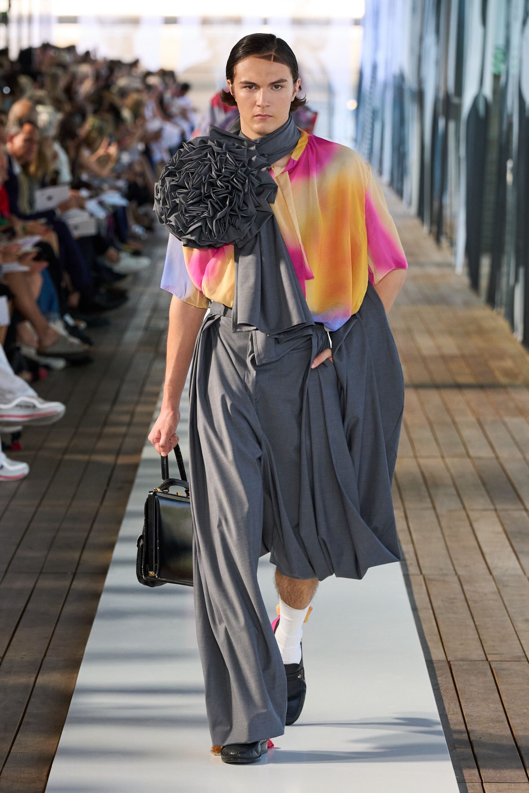 pink silk short-sleeve collared relaxed layered top