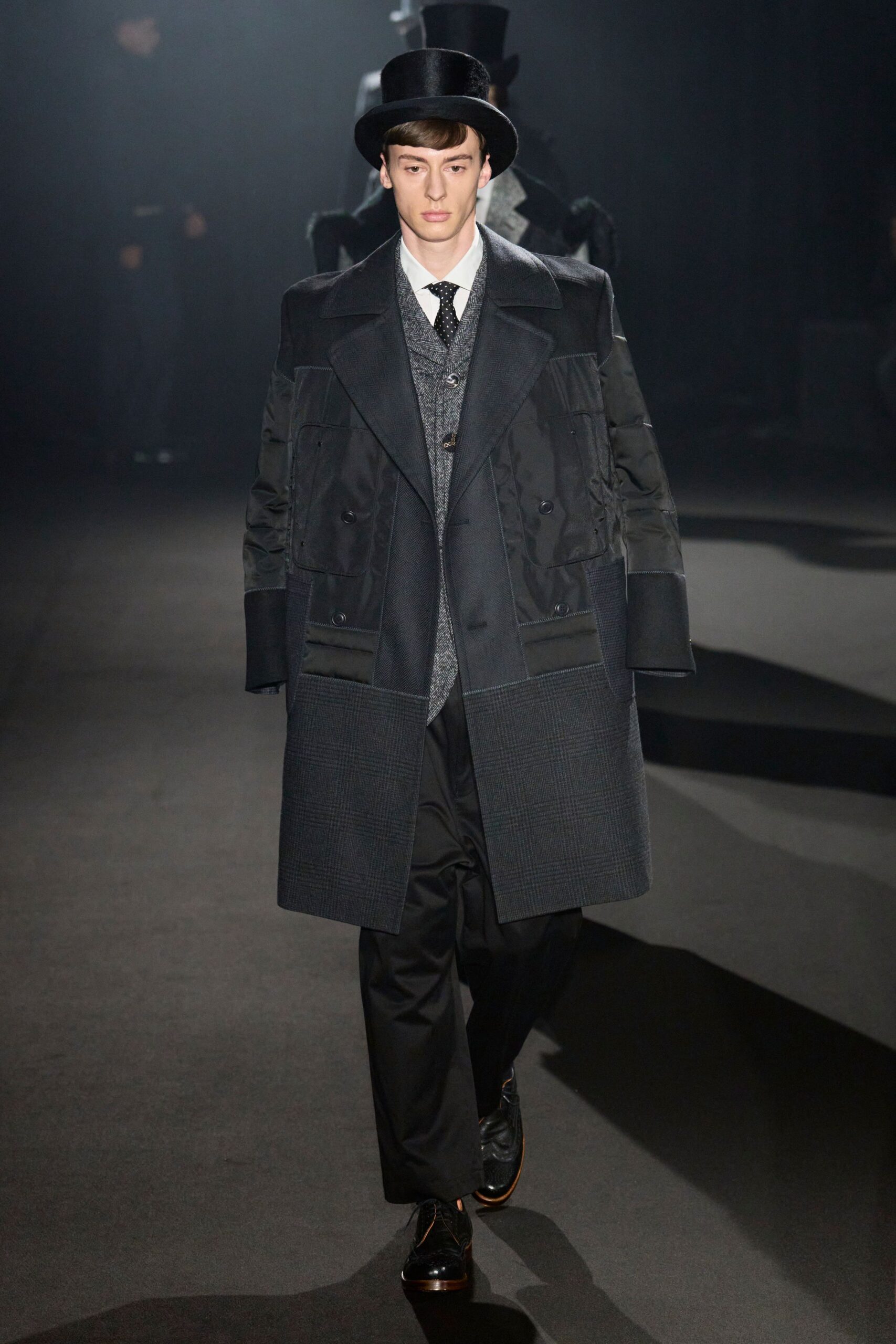 black wool coat with gray vest