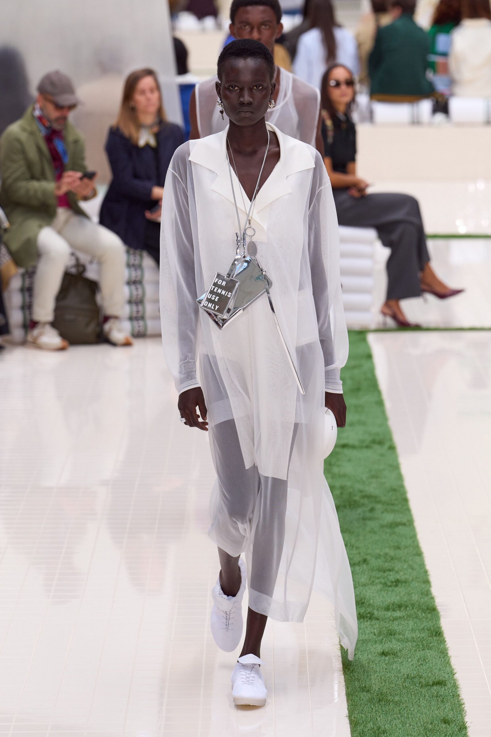 white chiffon long-sleeve collared relaxed layered sheer dress