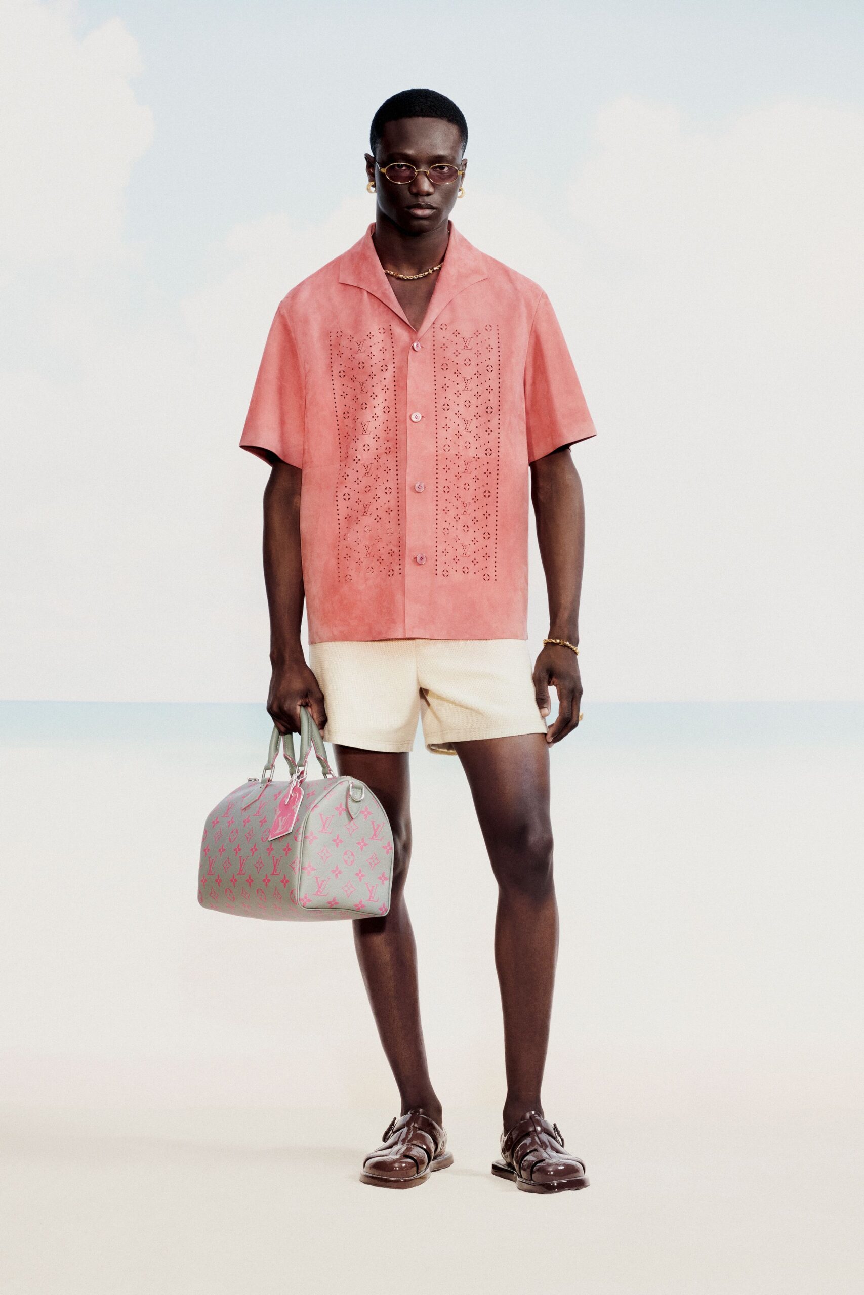 pink suede short-sleeve collared relaxed embroidered shirt