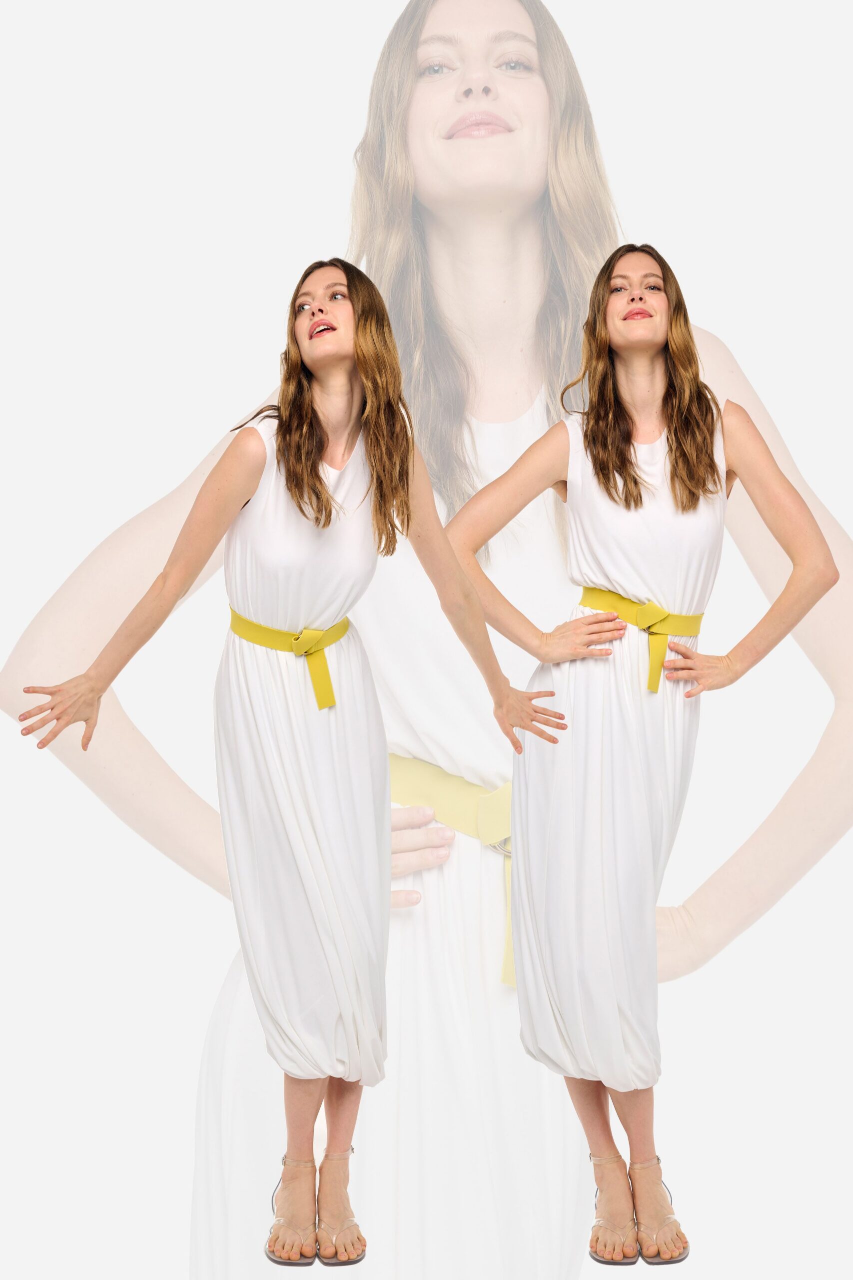 white pleated midi dress with belt