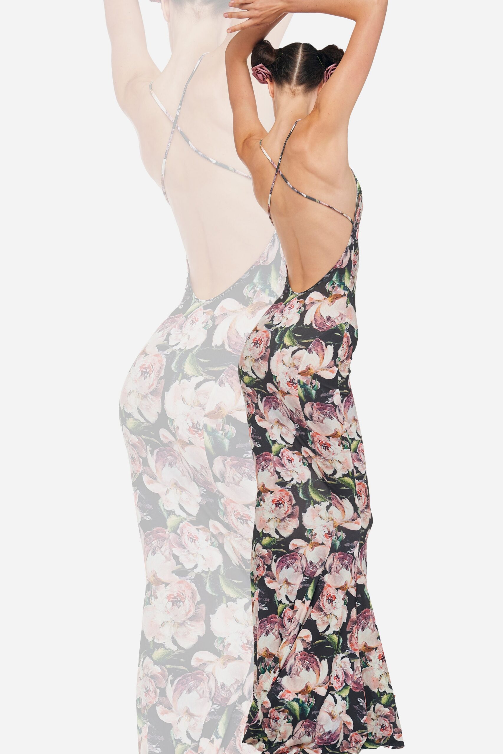 floral backless maxi gown