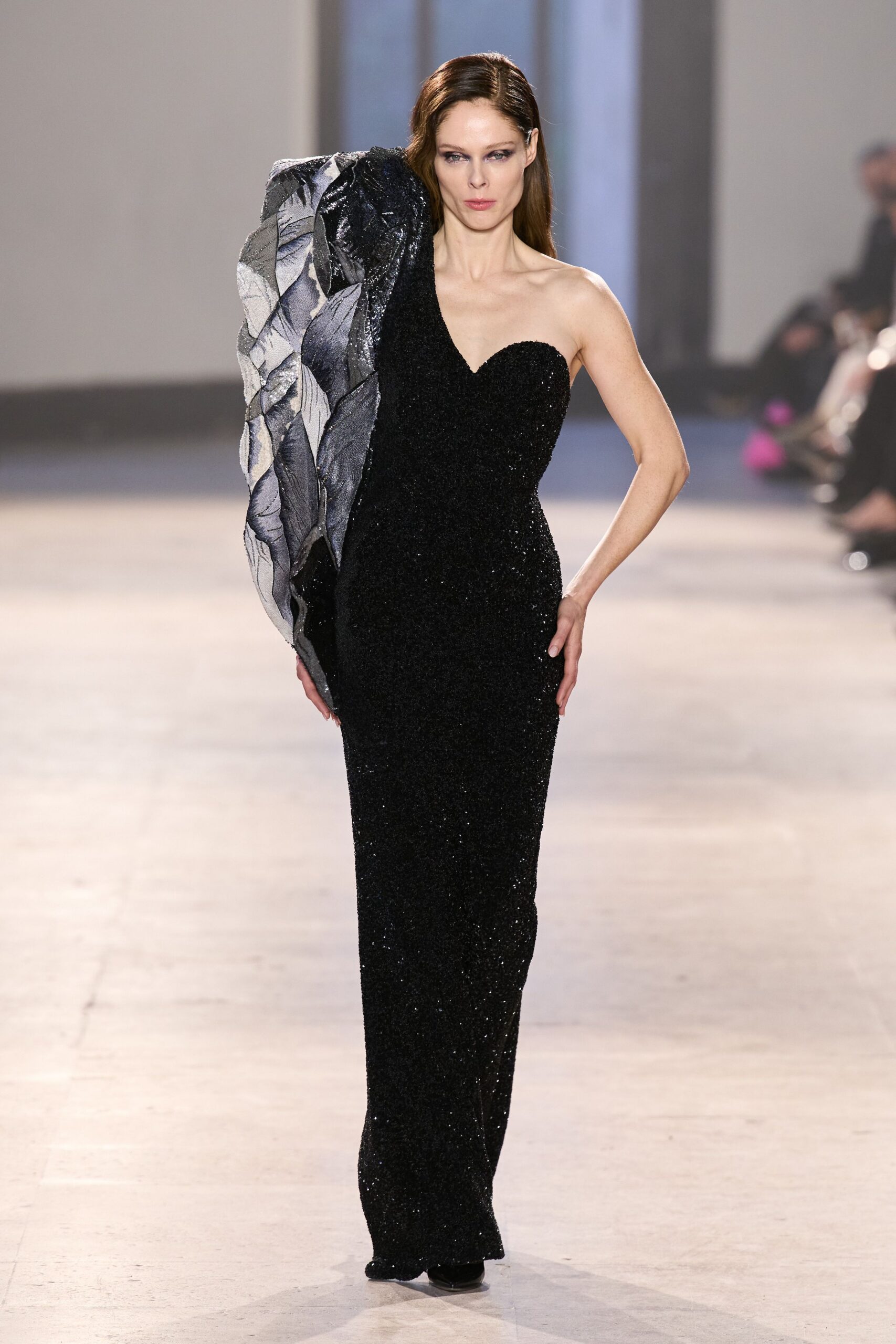 gray silk asymmetric structured layered cape