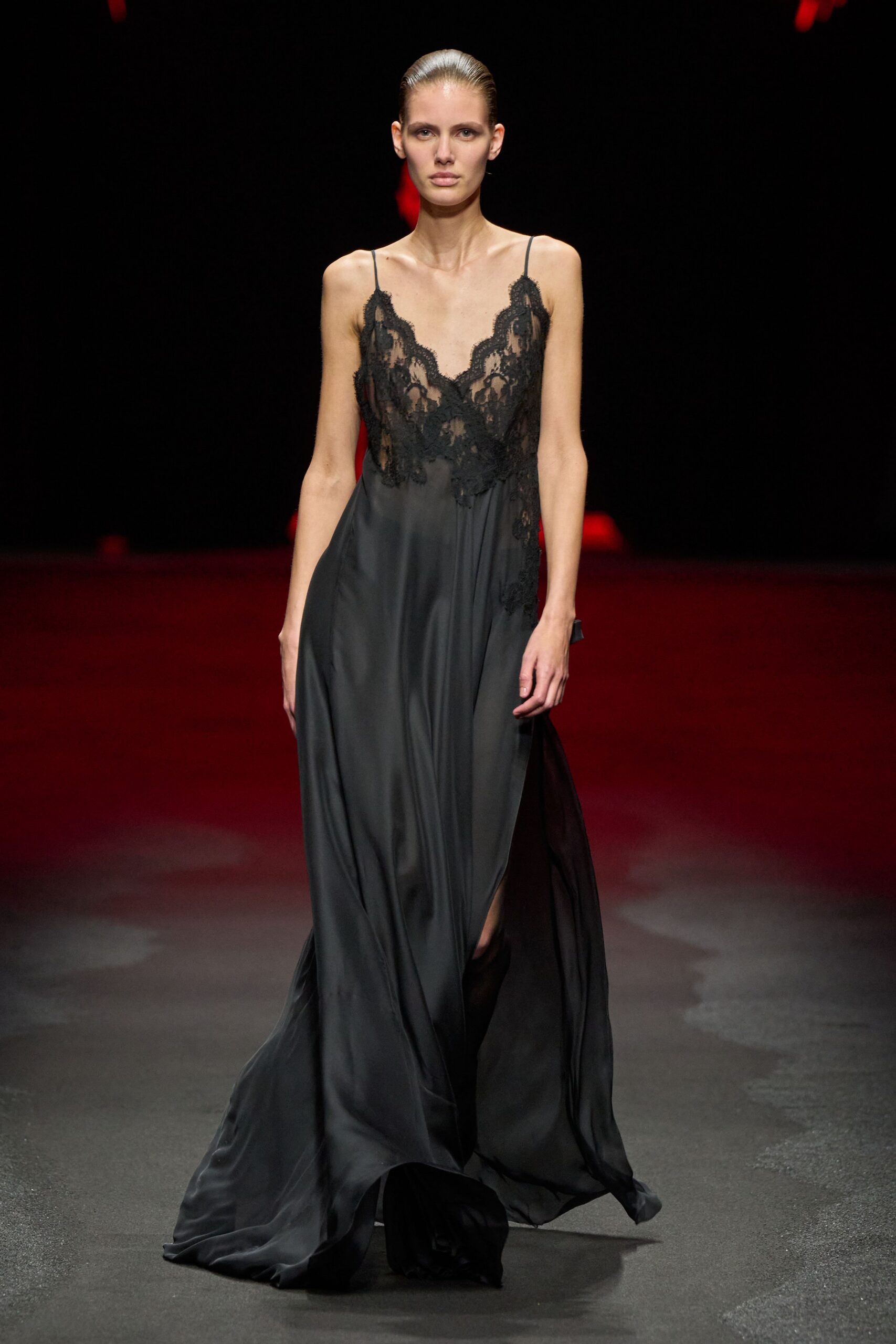 black silk sleeveless gown