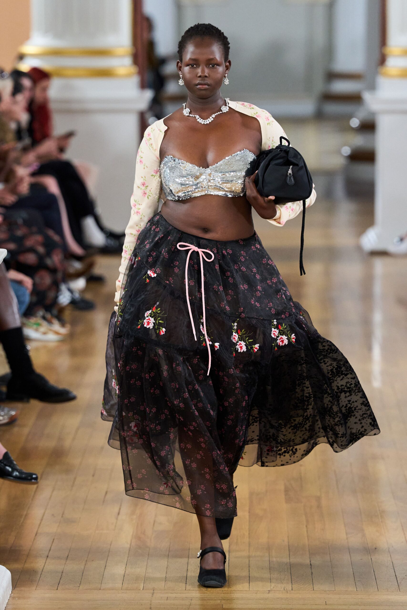 black lace relaxed high-waisted tiered embroidered midi skirt