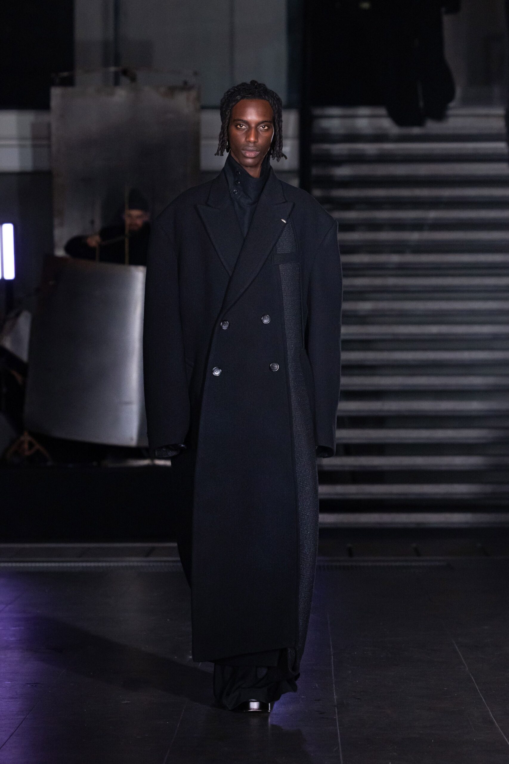 oversized black wool coat and pants