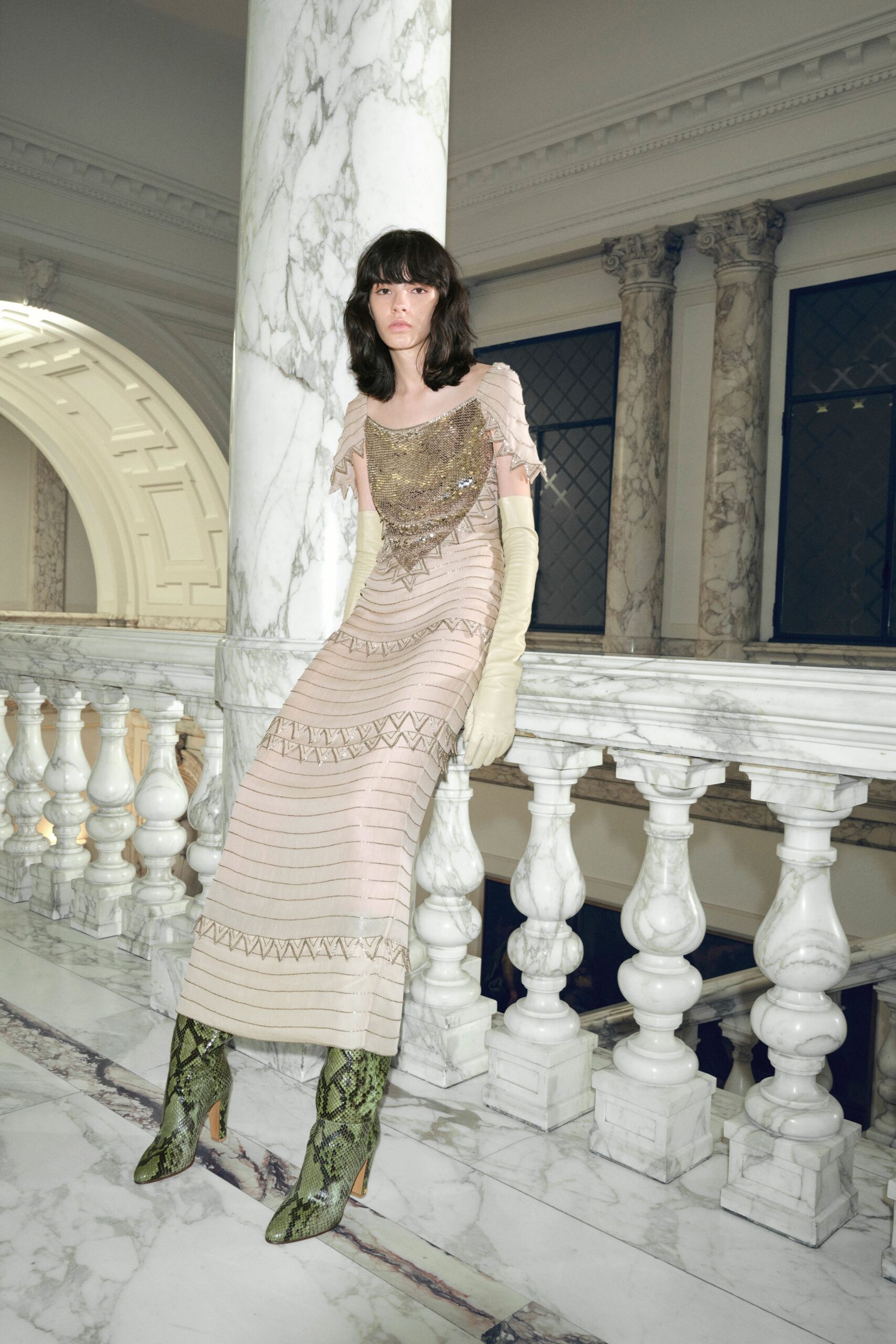 pink silk sleeveless v-neck fitted embroidered layered gown