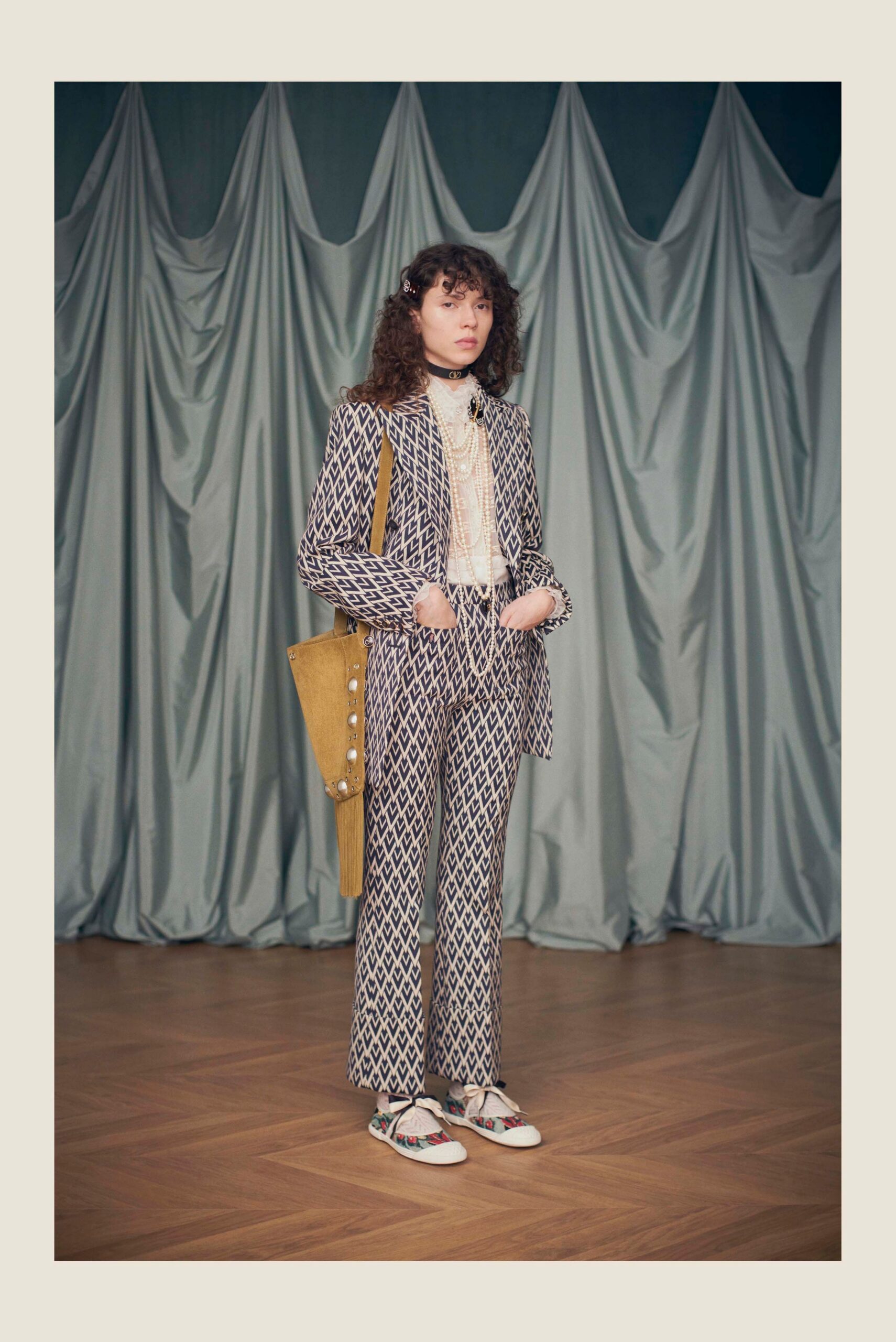 beige and blue tailored suit