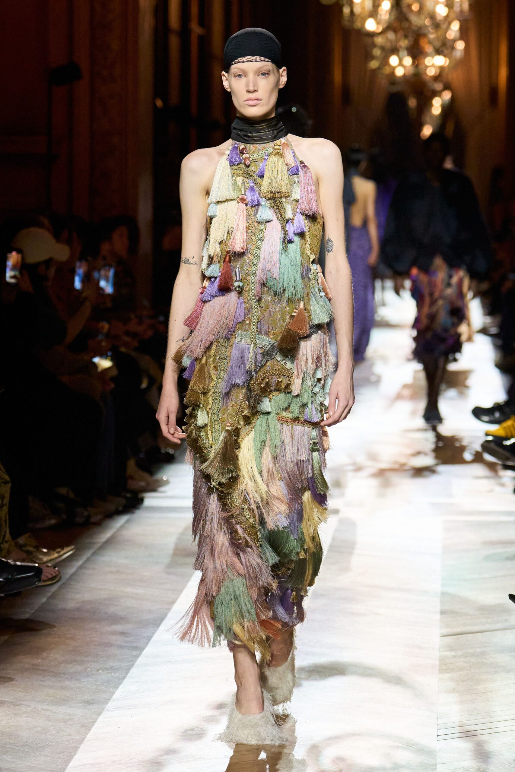 fringed silk maxi gown