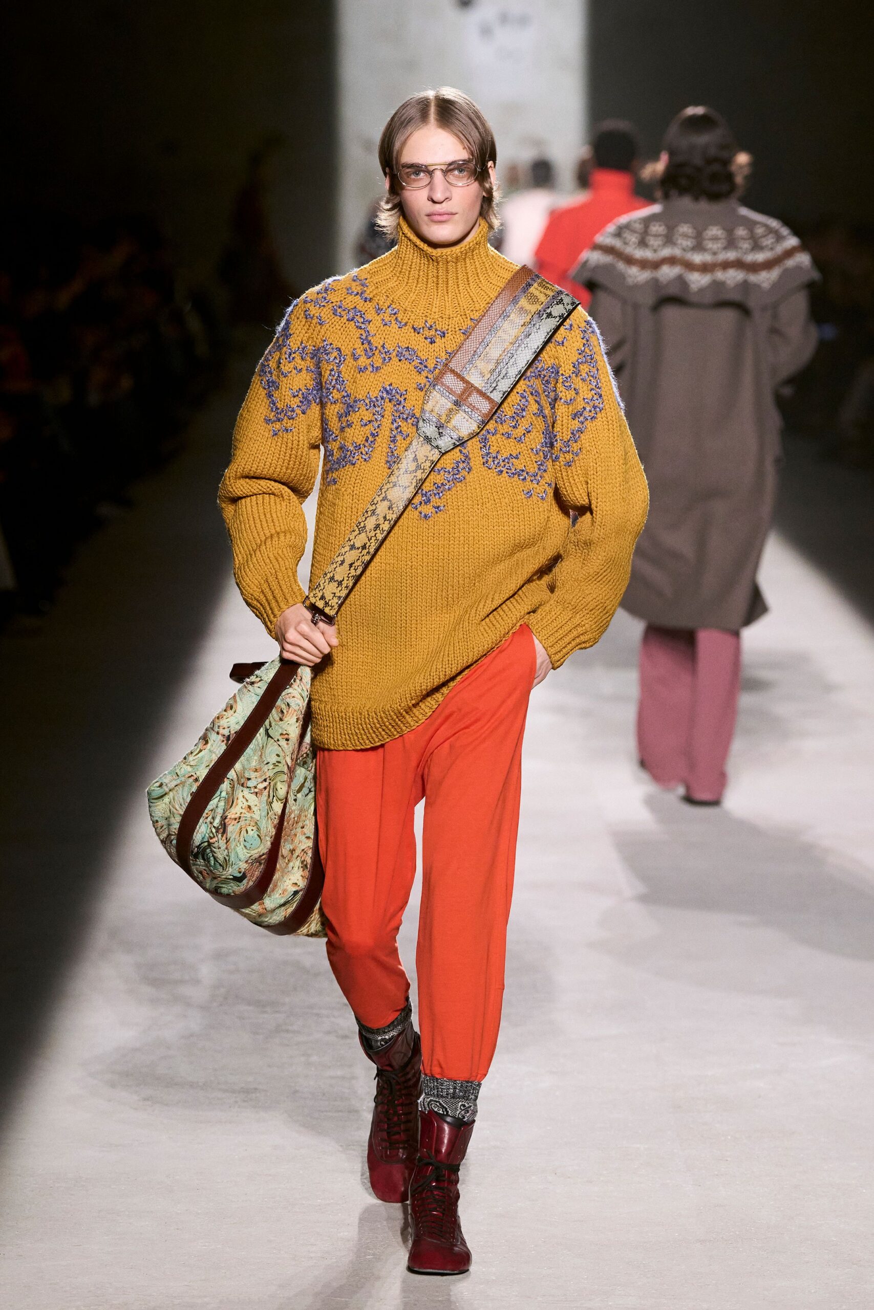 yellow wool long-sleeve turtleneck relaxed embroidered sweater