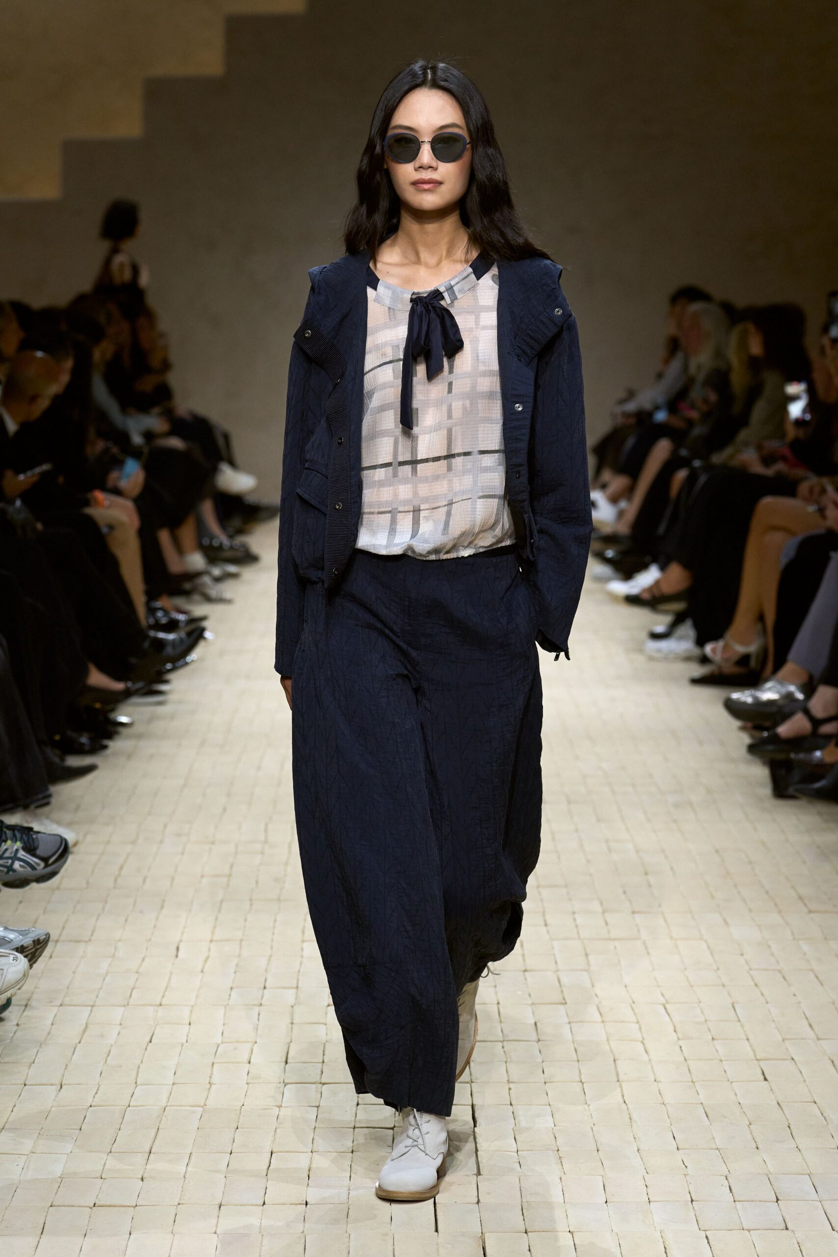blue relaxed jacket with white blouse