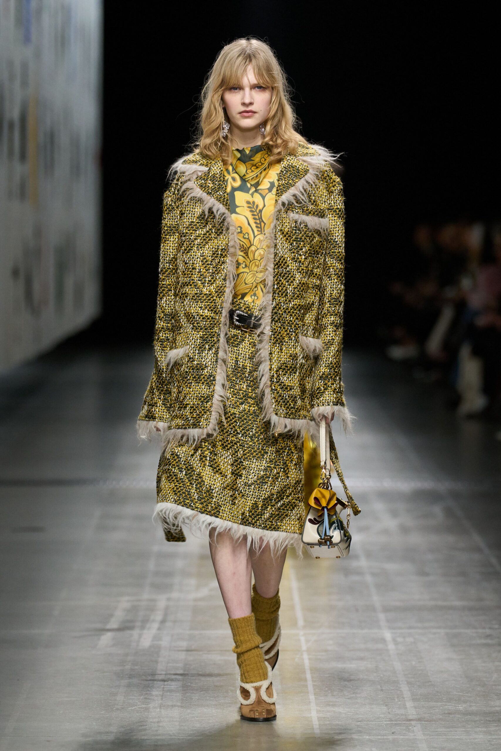 yellow green tweed coat