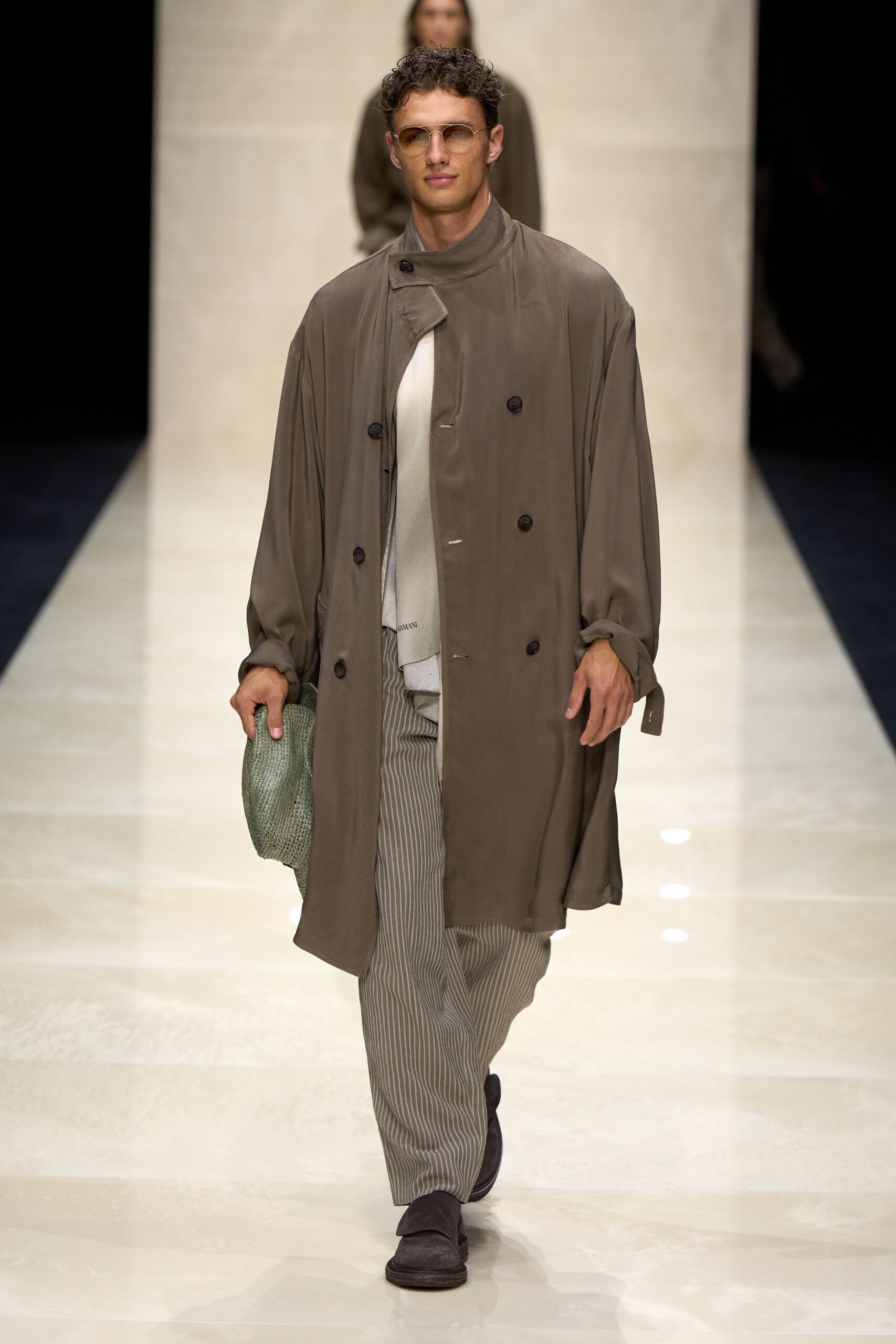 brown cotton long-sleeve double-breasted relaxed buttoned coat