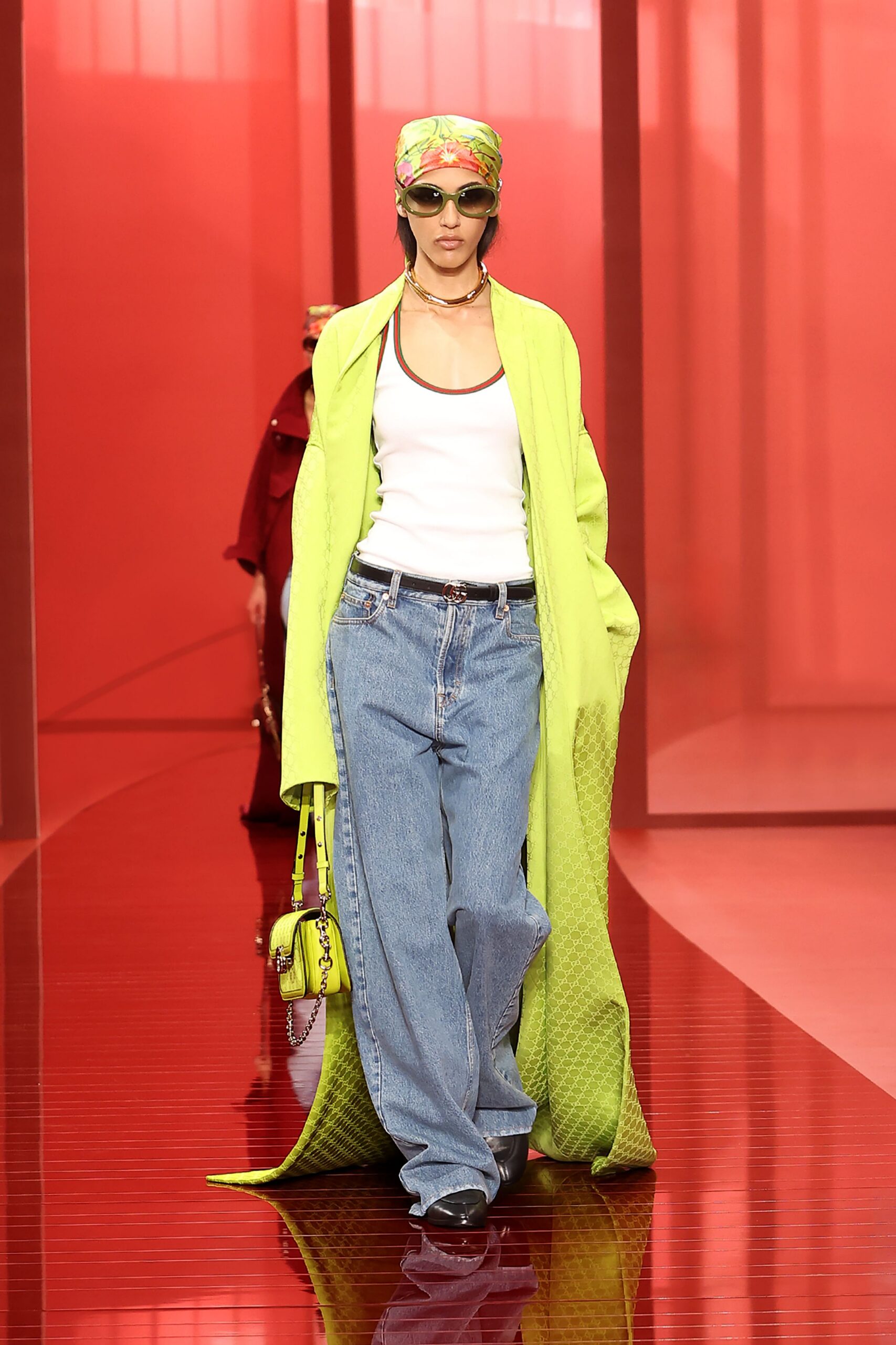 green cotton long-sleeve oversized draped coat