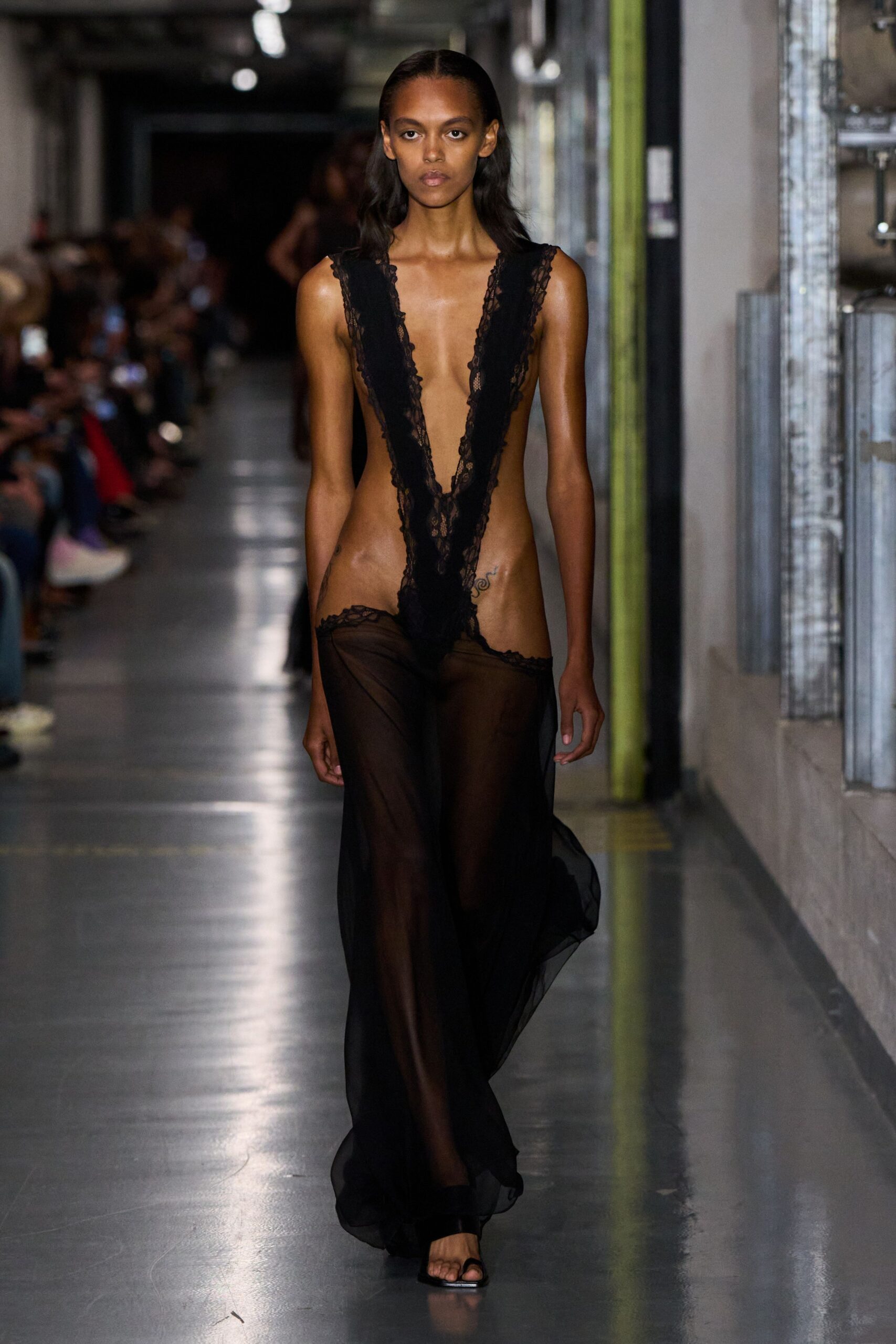 black sheer embroidered gown