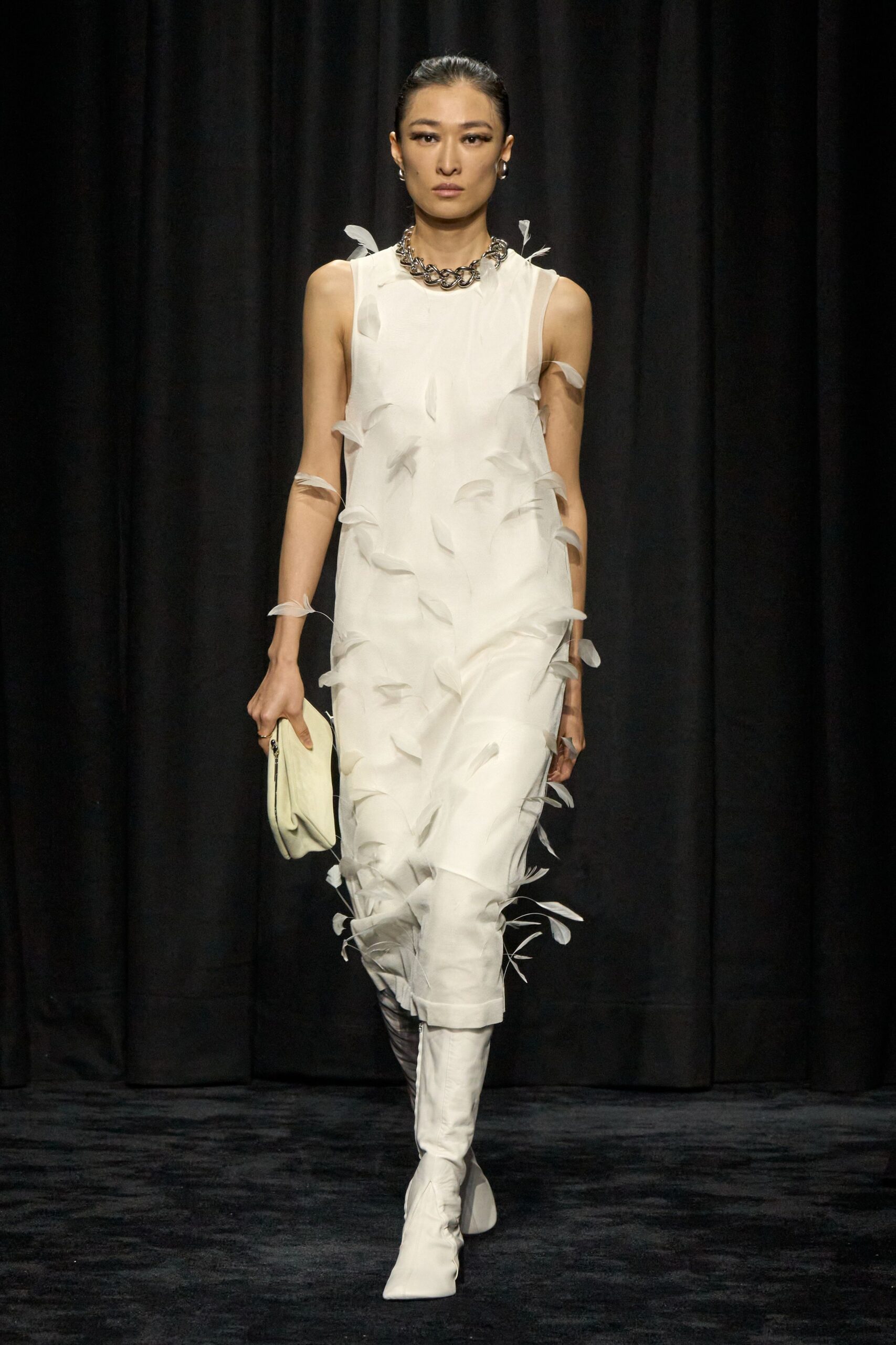 white embellished midi dress with boots