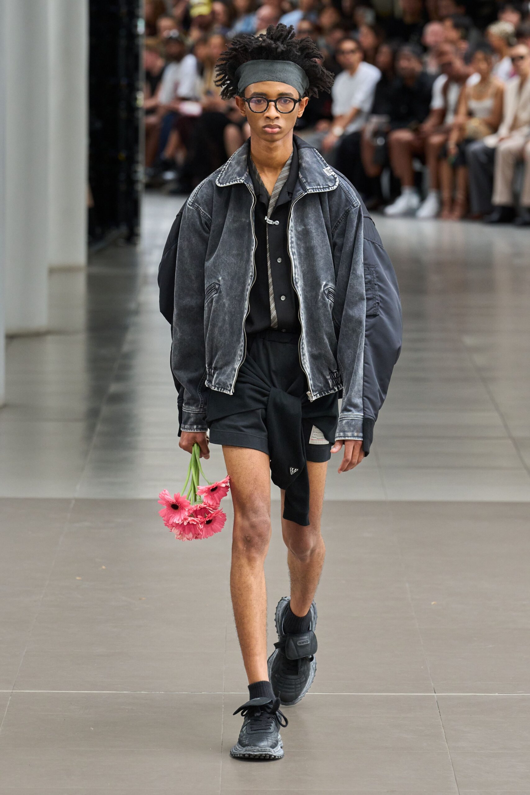 black denim jacket with shorts