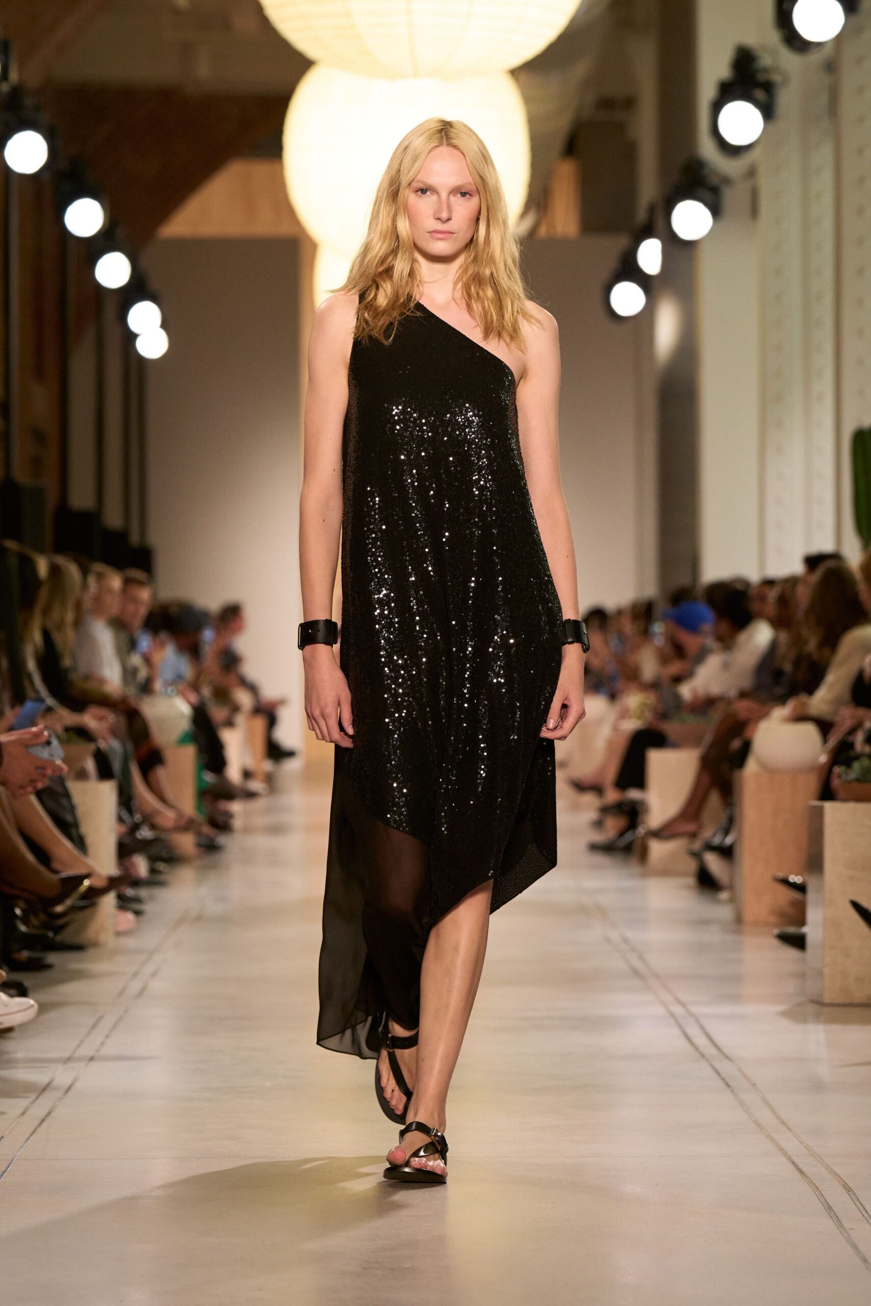 black sequin asymmetric dress