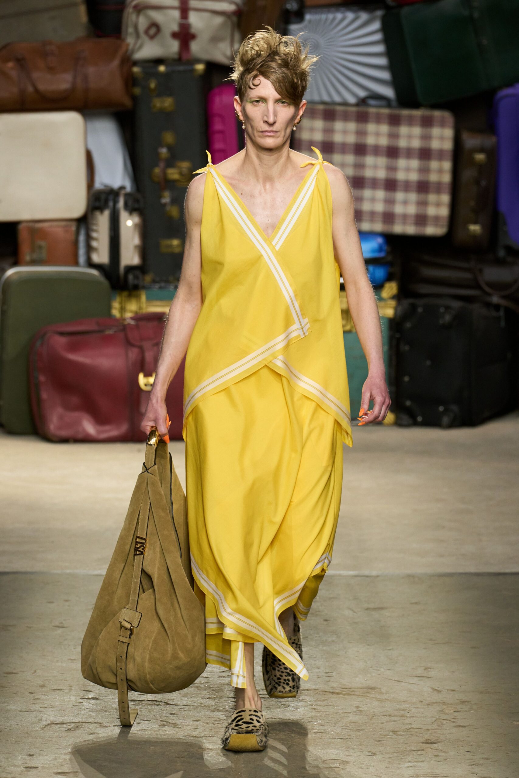 yellow sleeveless v-neck relaxed draped dress