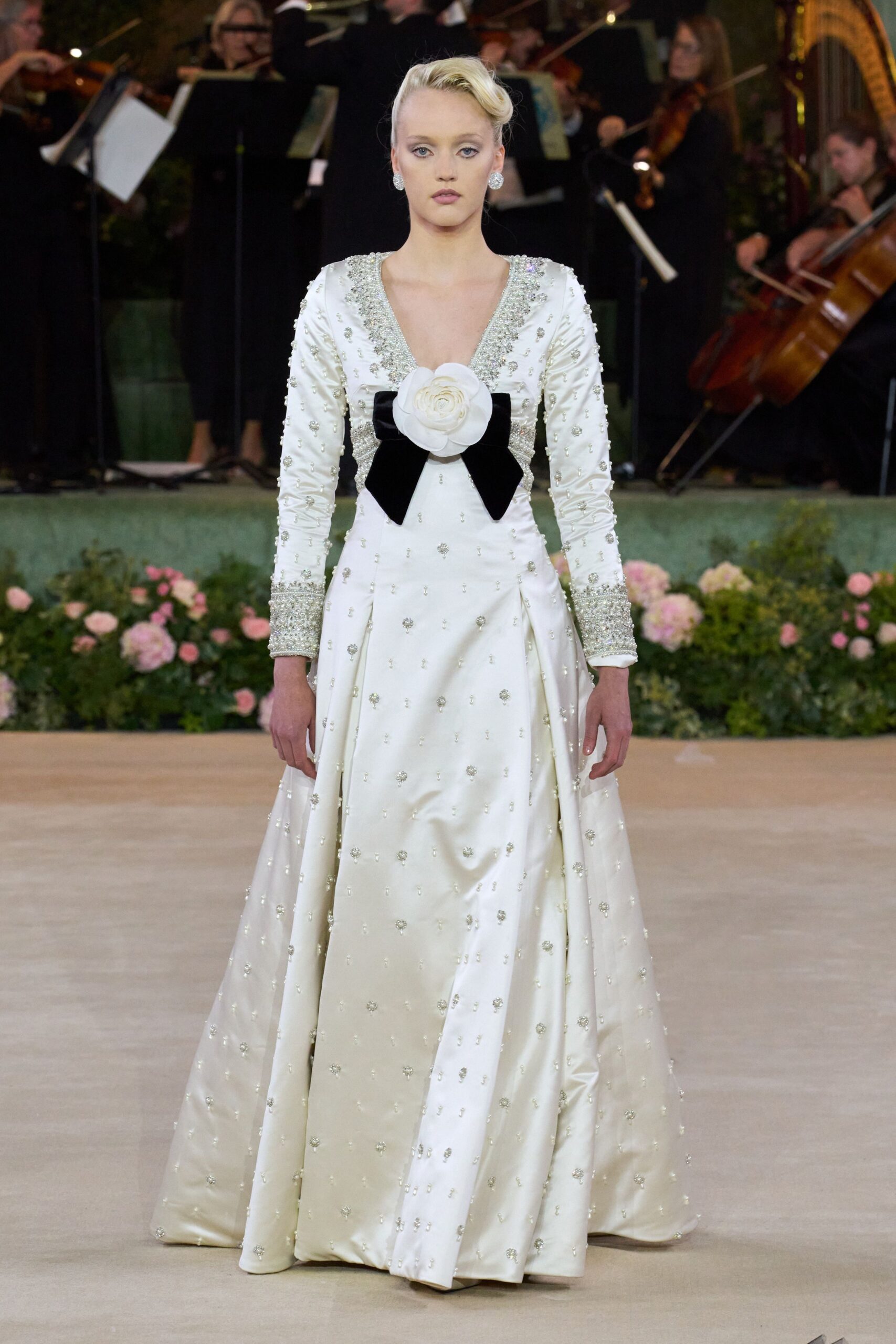 ivory silk long-sleeve gown