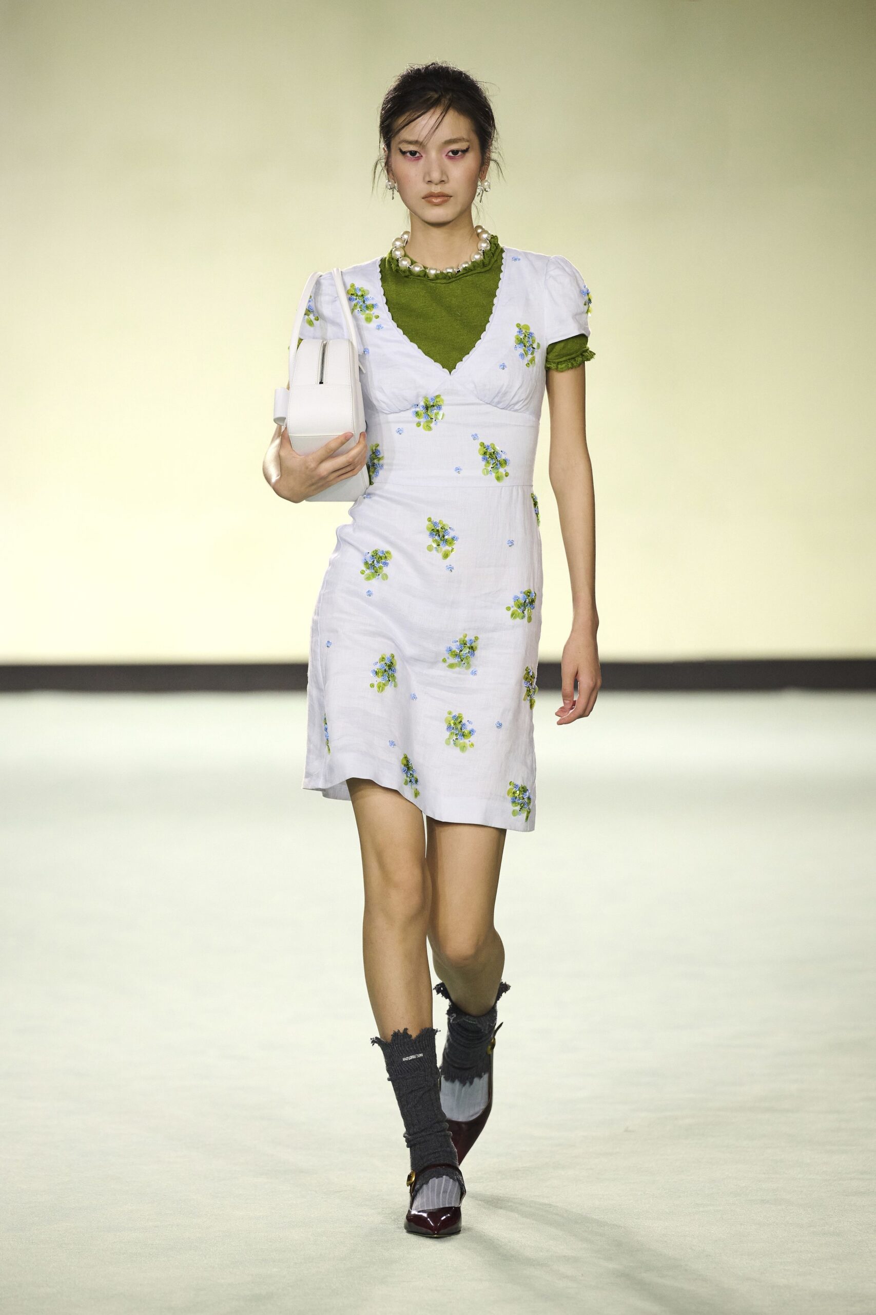 floral mini dress with green top