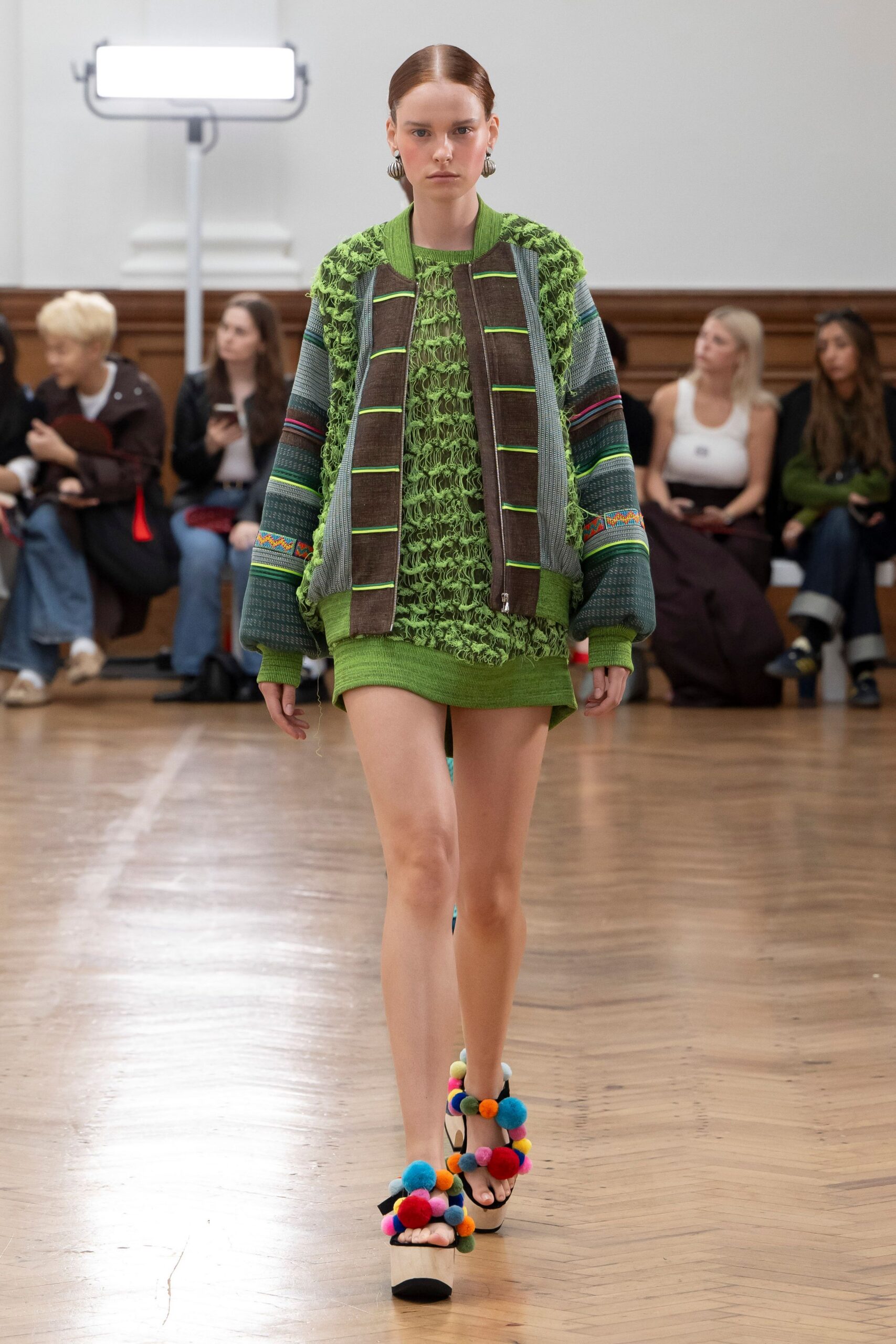 green cotton sleeveless high-neck fitted layered mini dress