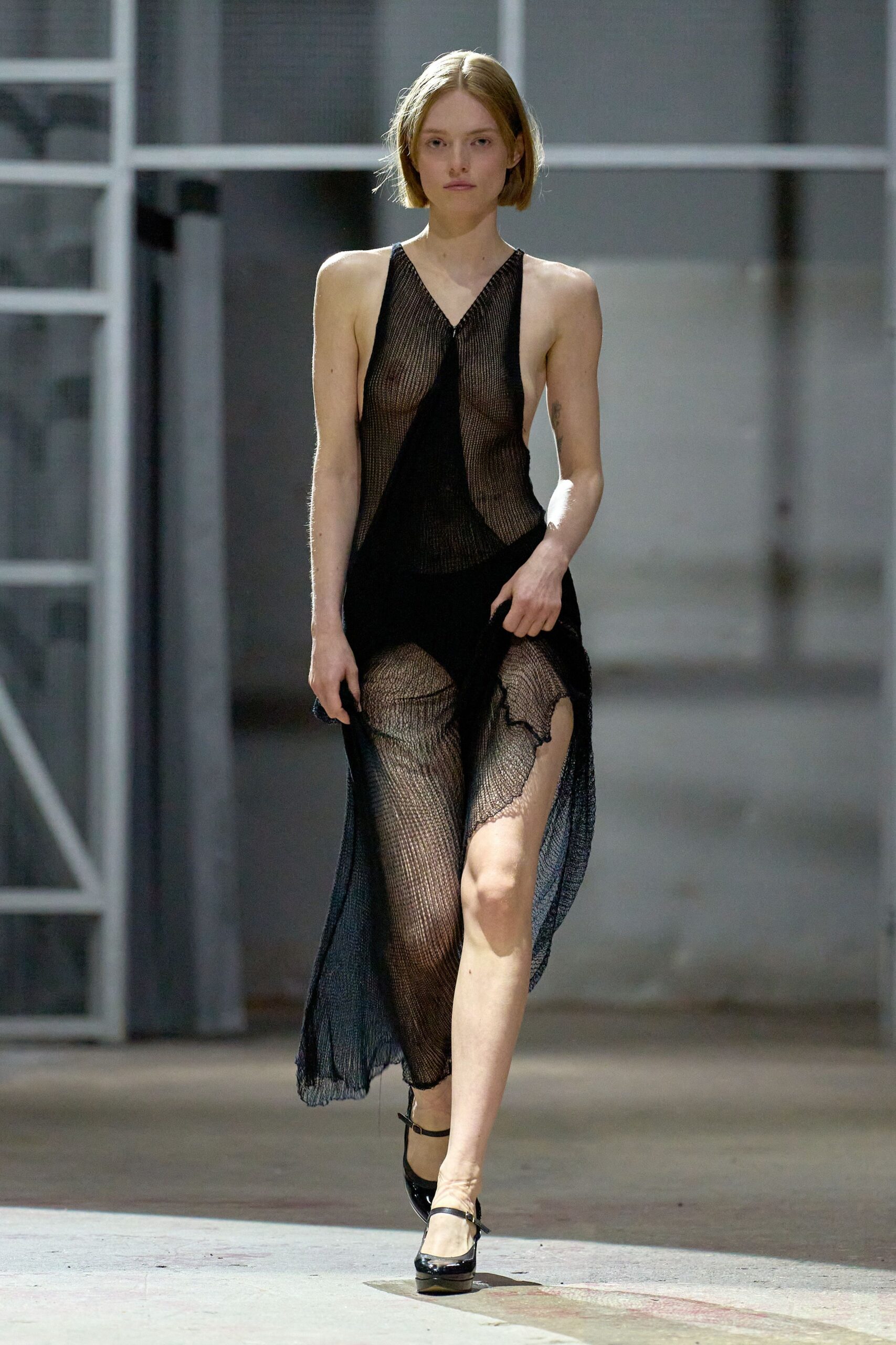 black mesh sleeveless v-neck fitted layered sheer dress
