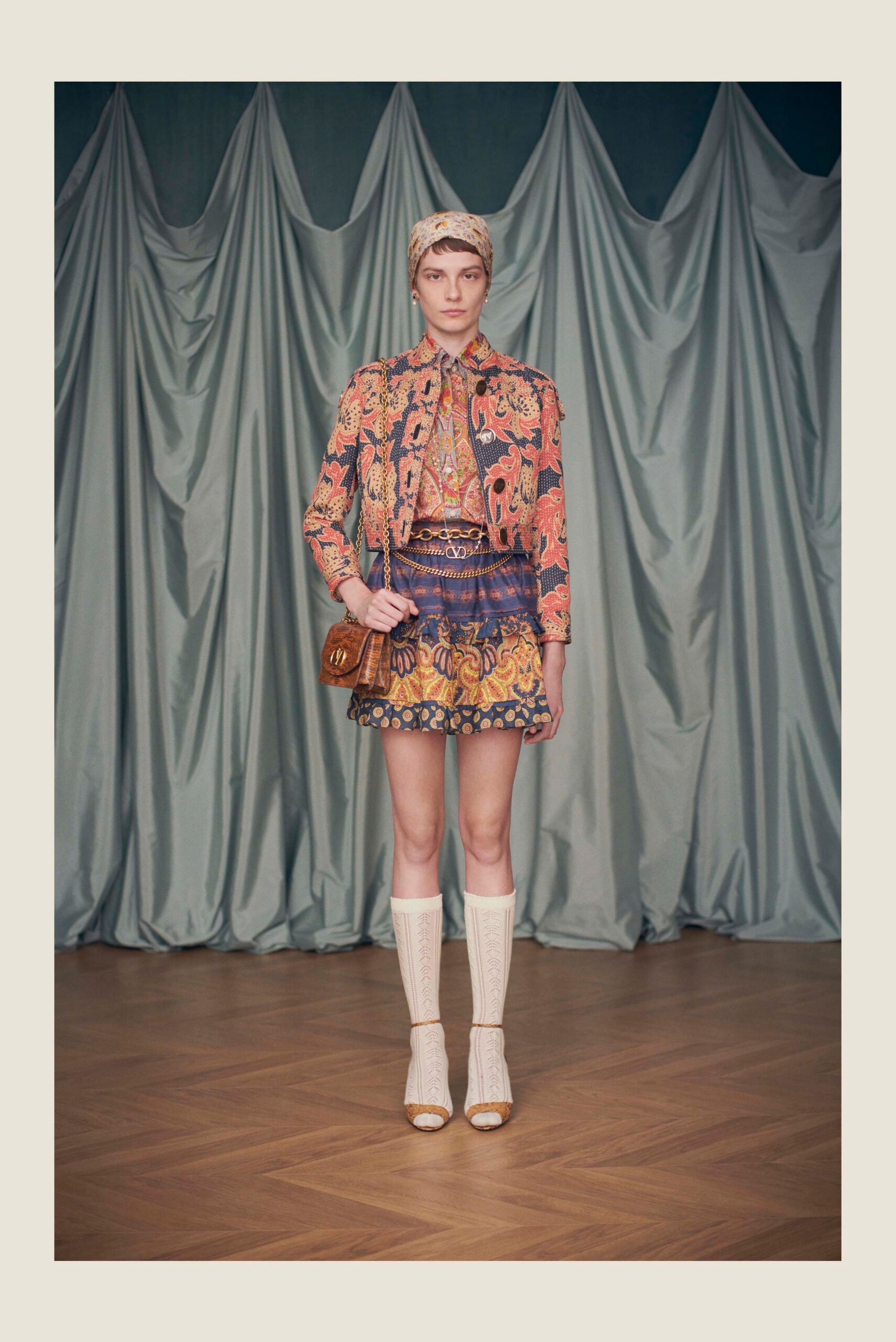 multi silk long-sleeve collared fitted embroidered blouse