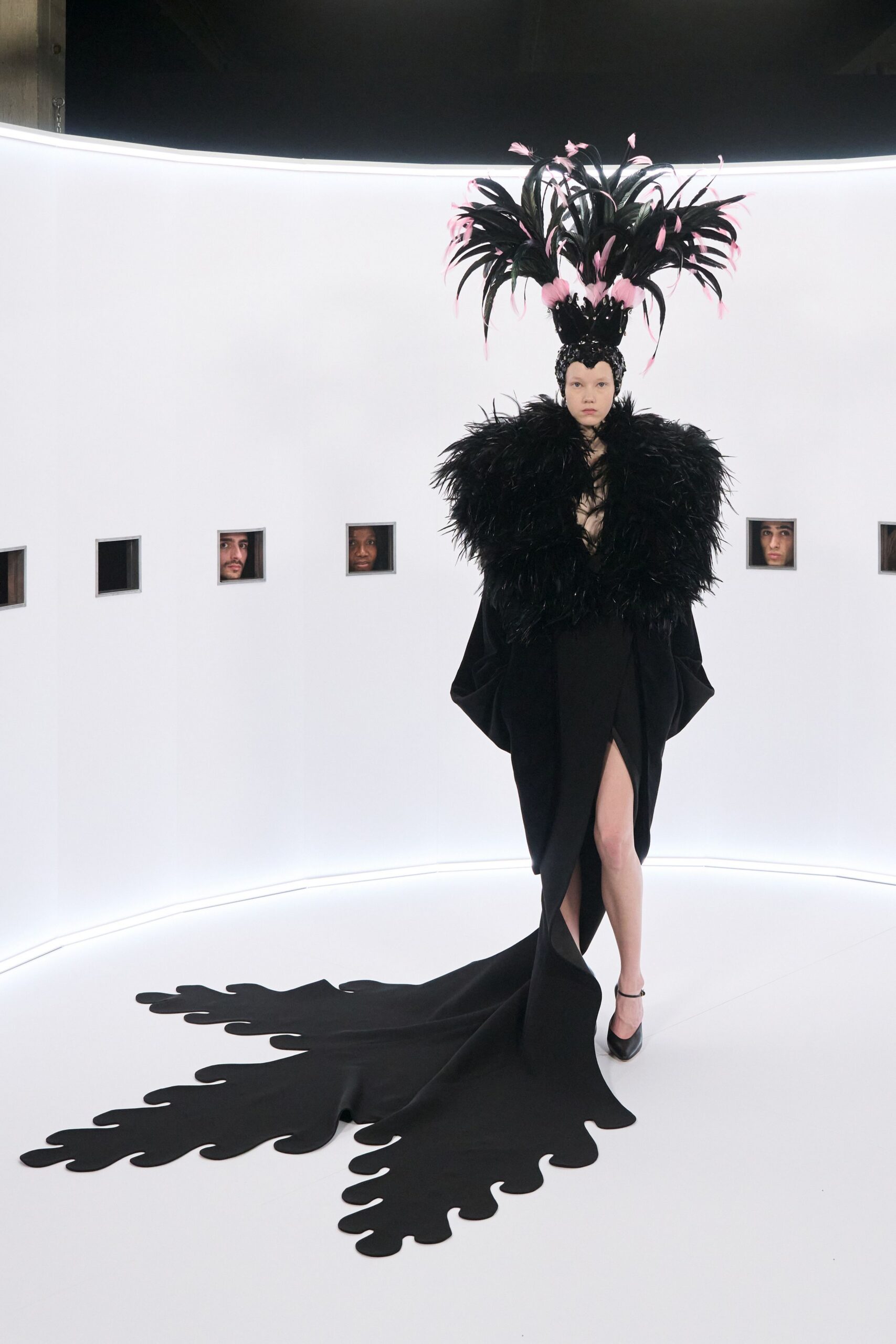 black feather oversized layered cape