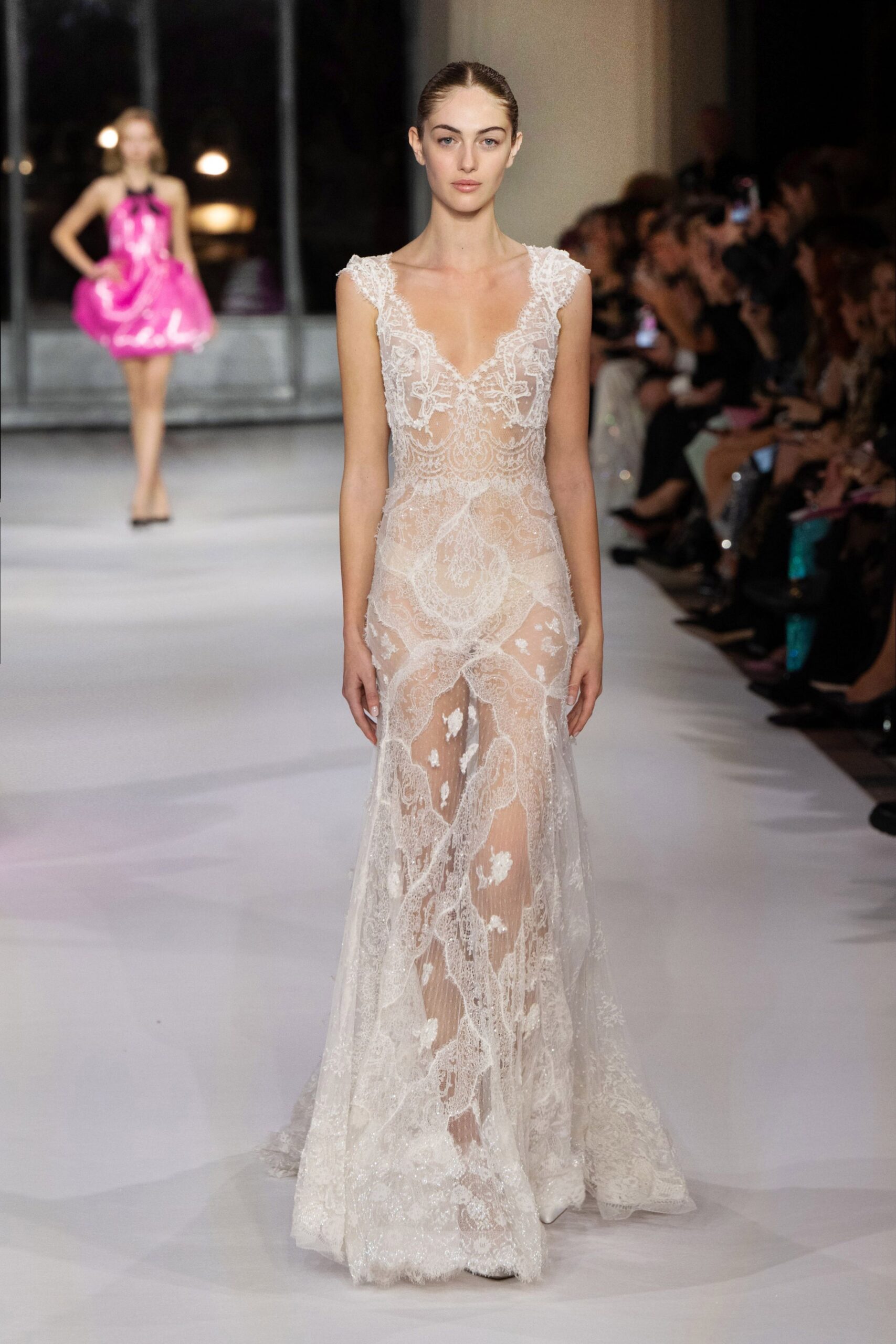 white lace fitted gown