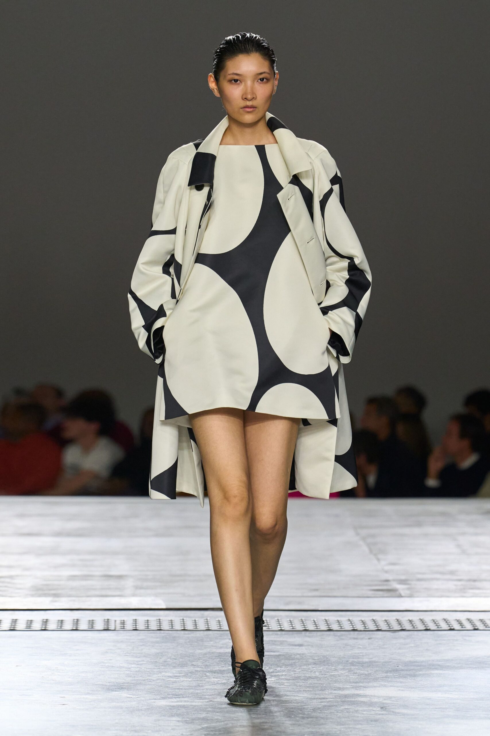 black and white coat dress