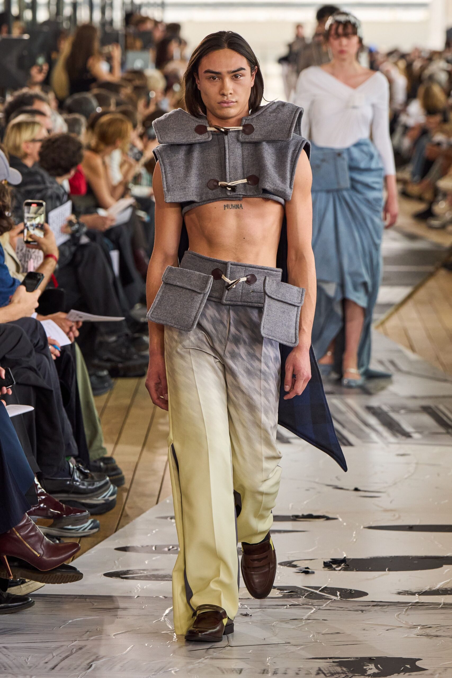 gray wool sleeveless fitted layered top