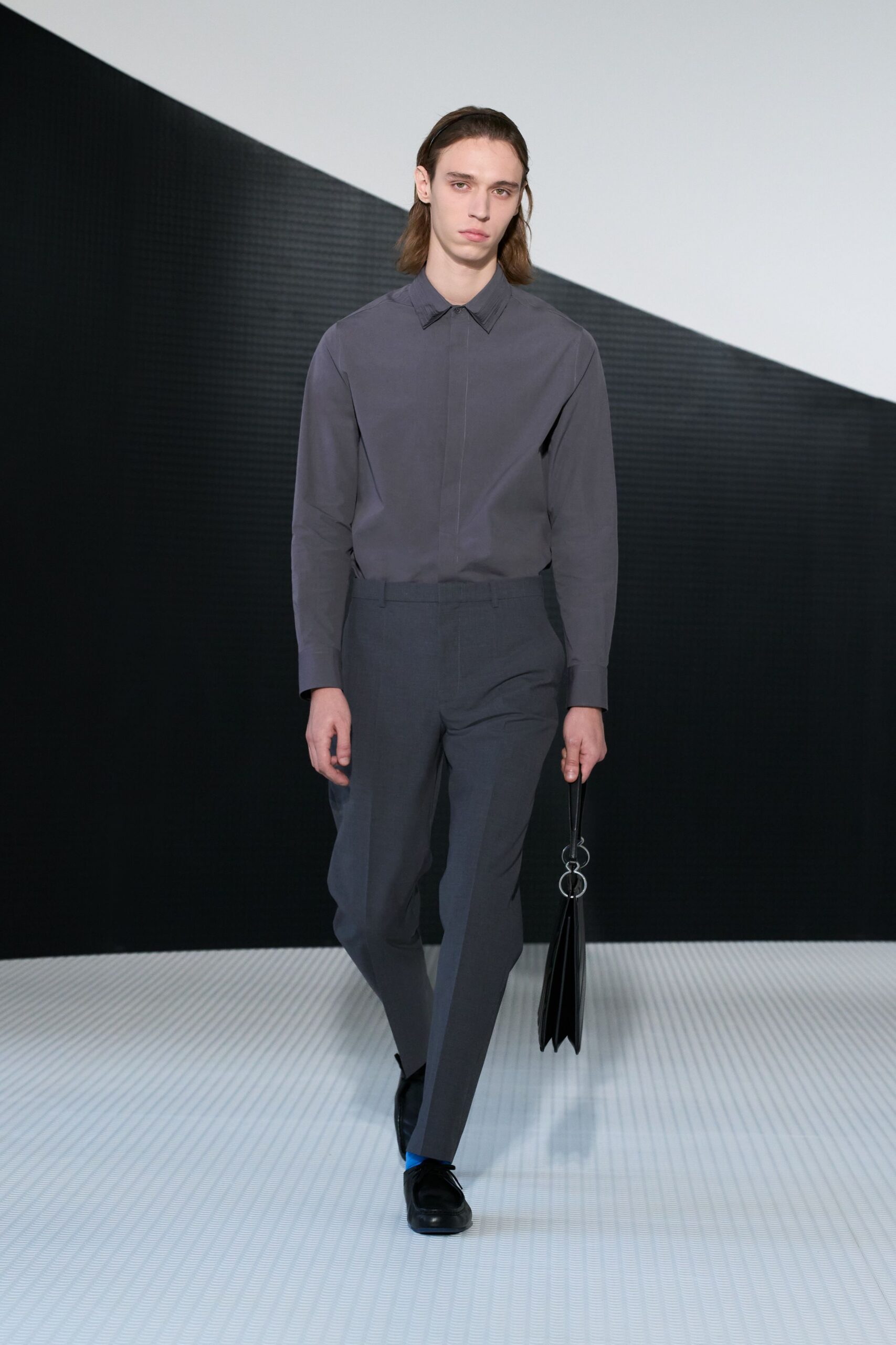 gray shirt tailored pants