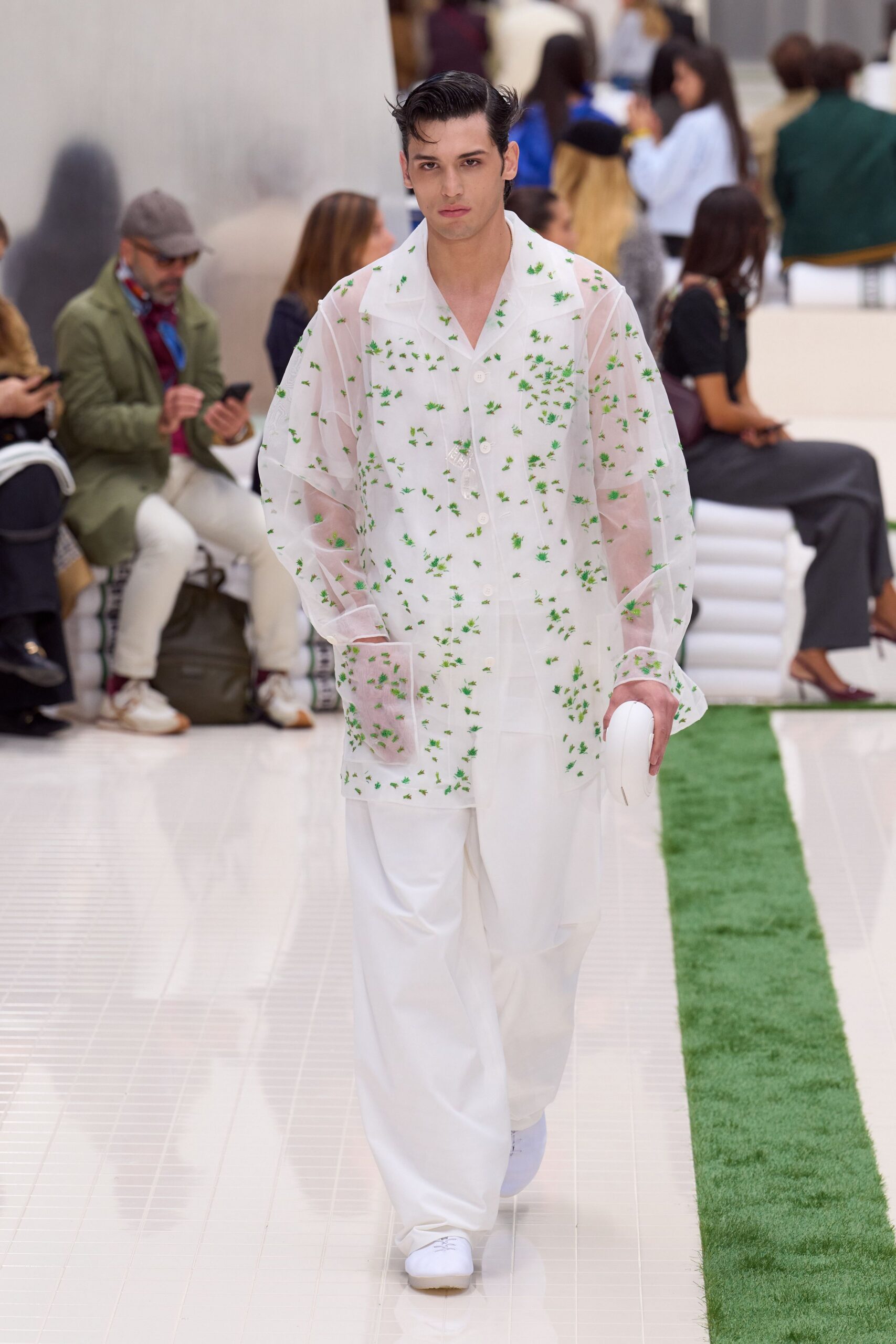 white chiffon long-sleeve collared relaxed embroidered sheer jacket