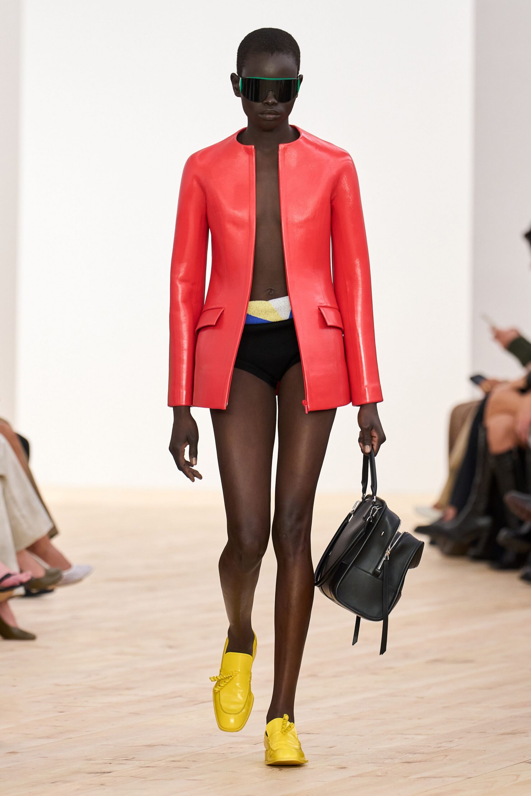 red leather long-sleeve collared structured zippered jacket