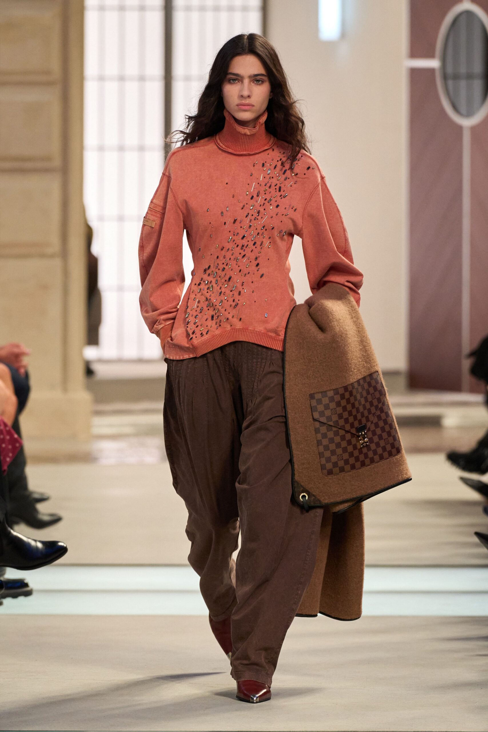 brown wool structured zippered coat