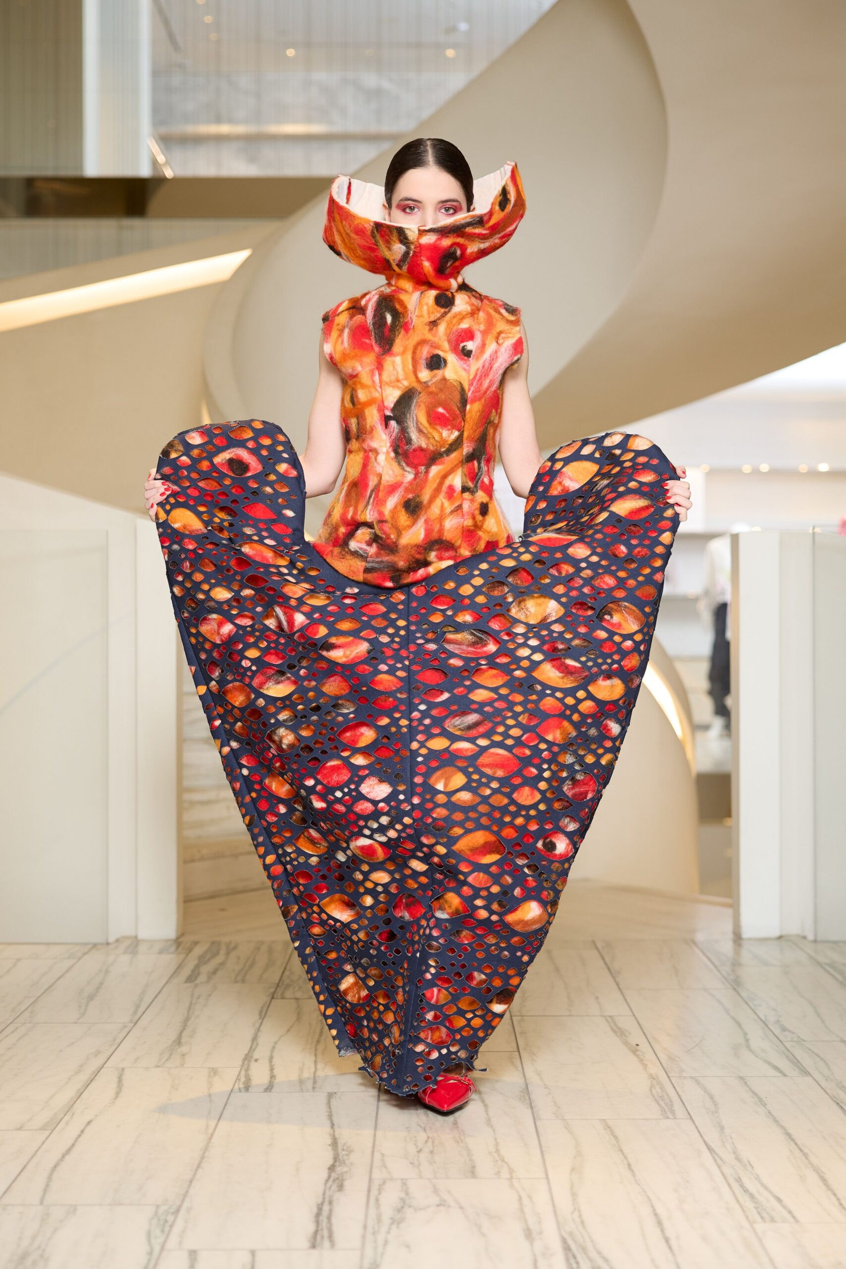 multi-colored draped sleeveless dress