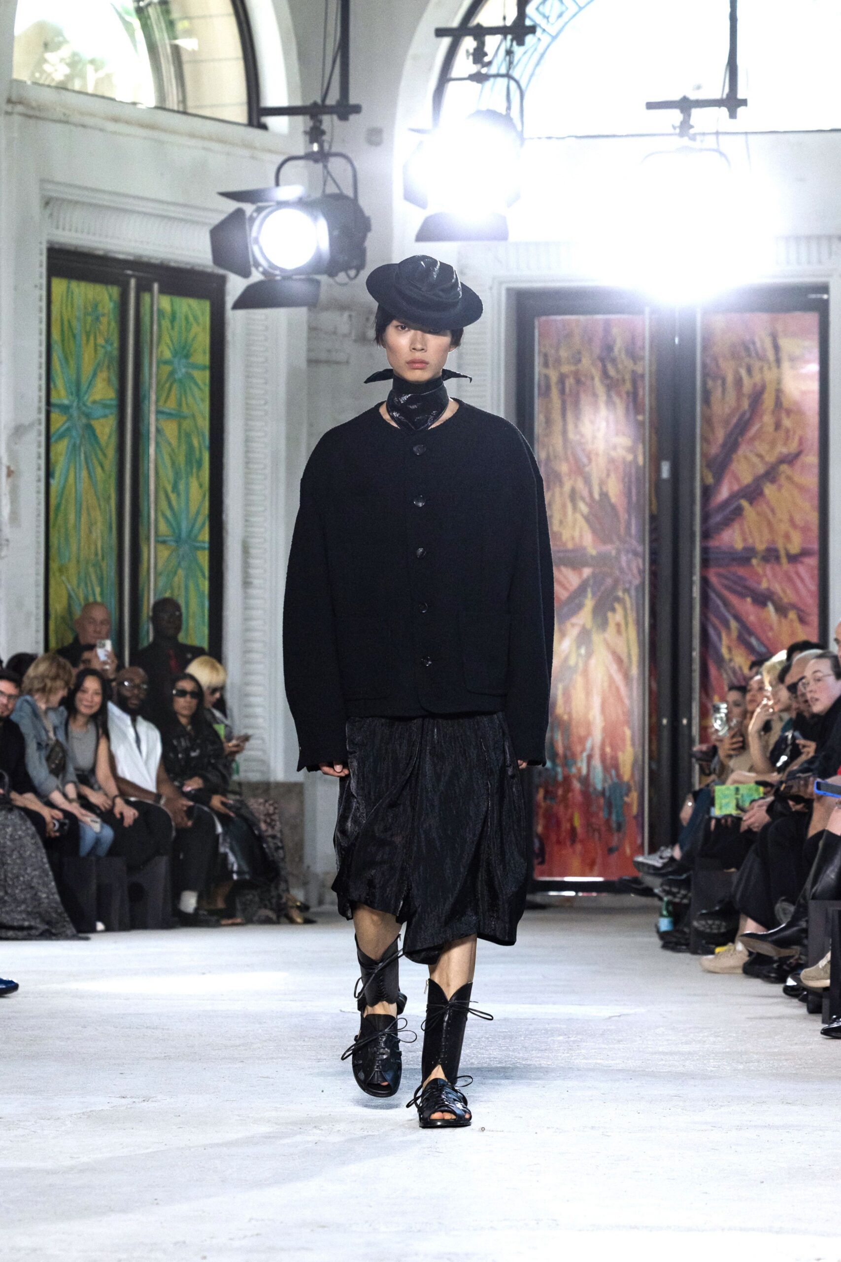 black cotton long-sleeve collared relaxed cardigan