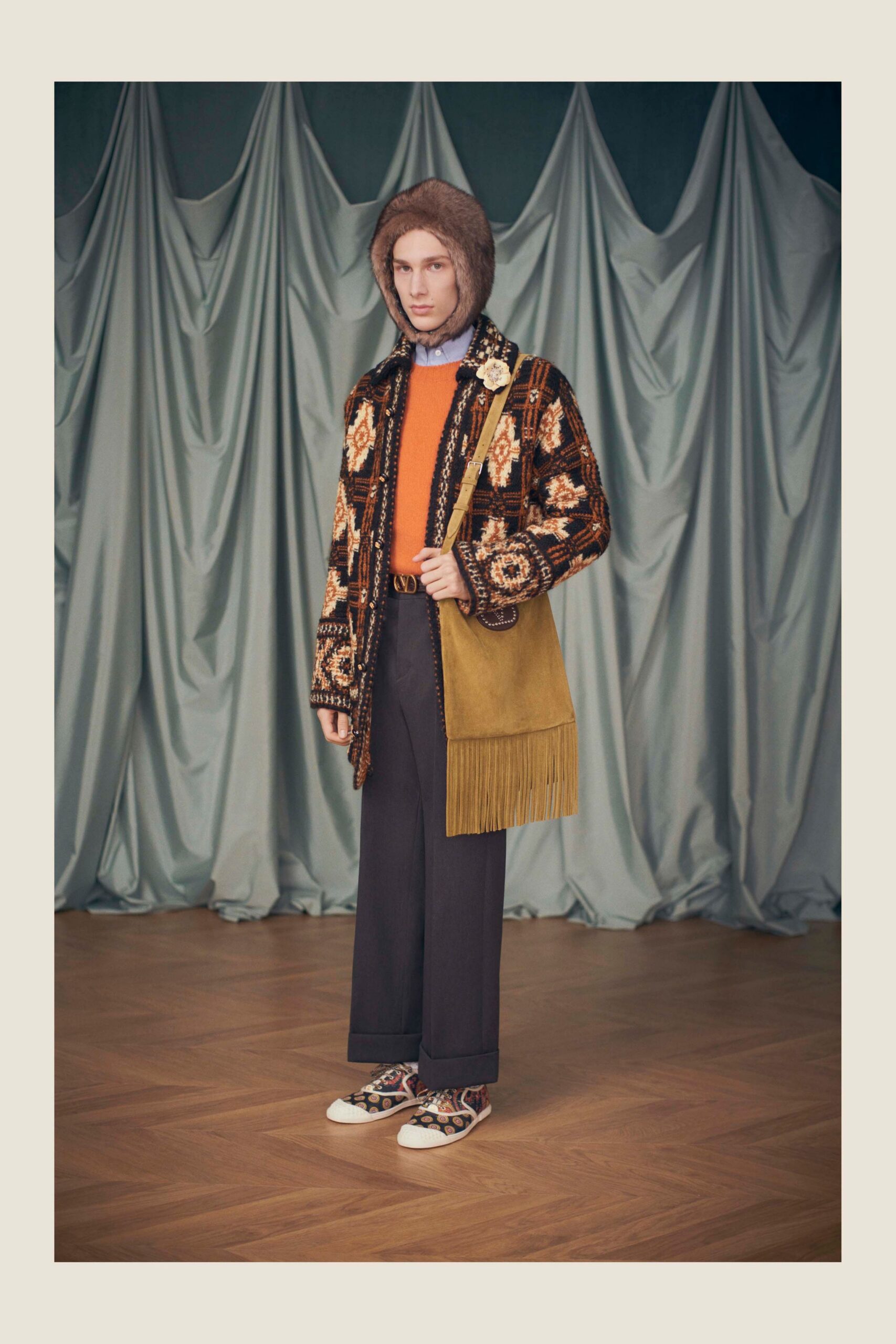 embroidered jacket with orange top