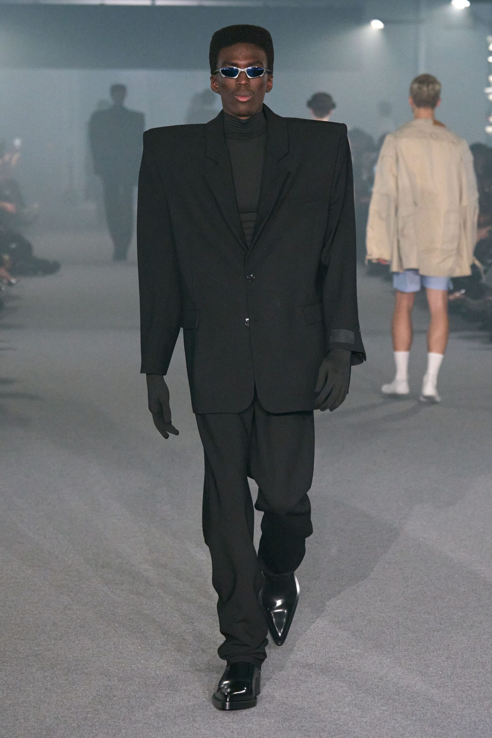black oversized suit with turtleneck
