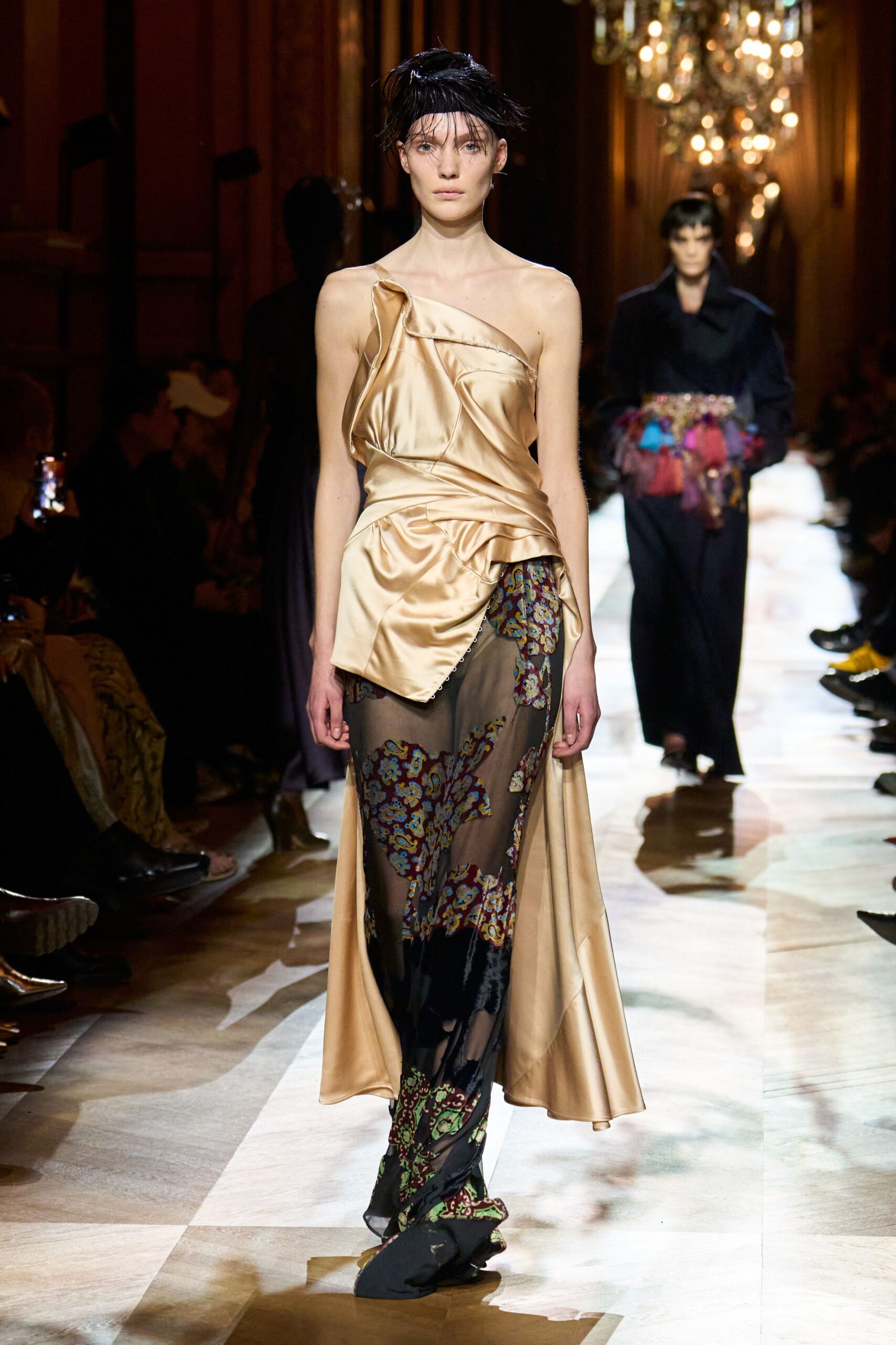 gold silk asymmetric dress