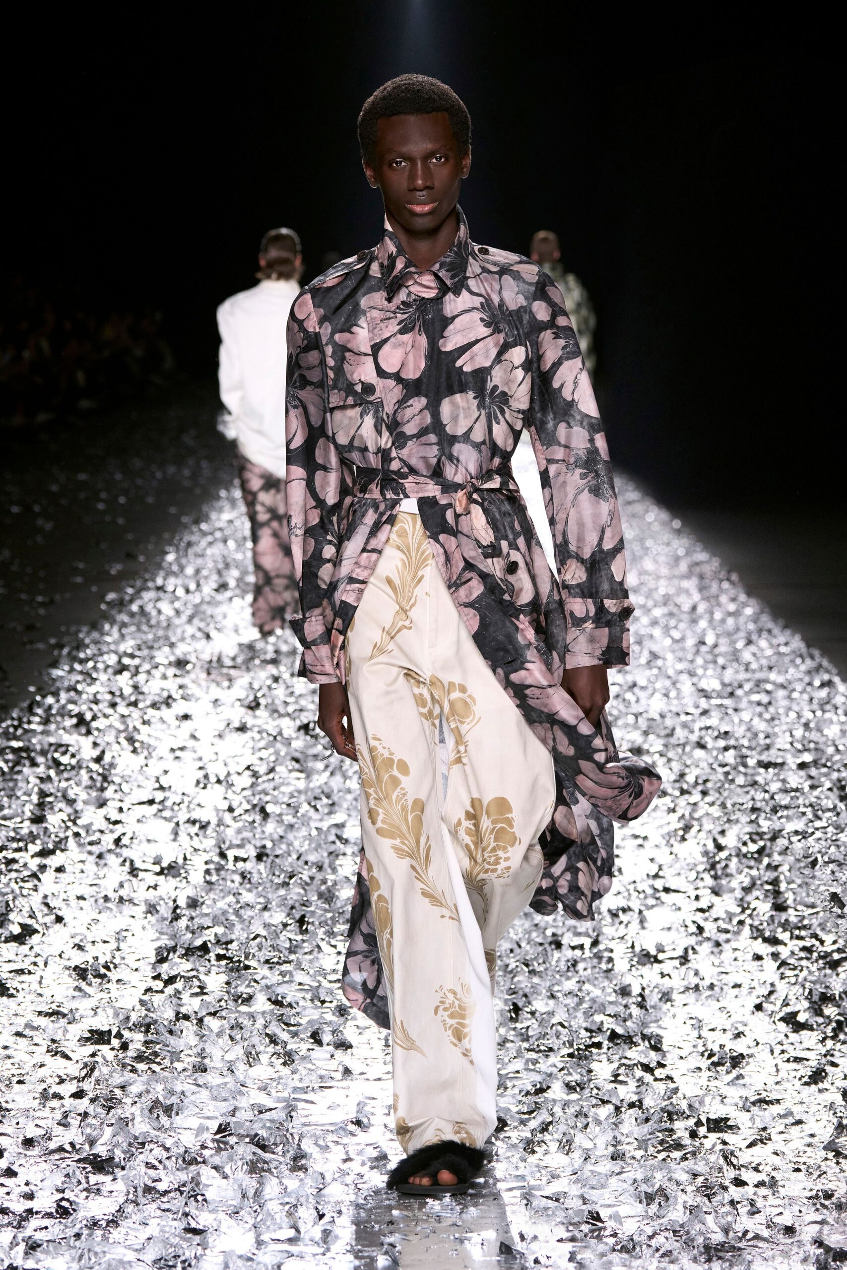 floral coat with flared pants