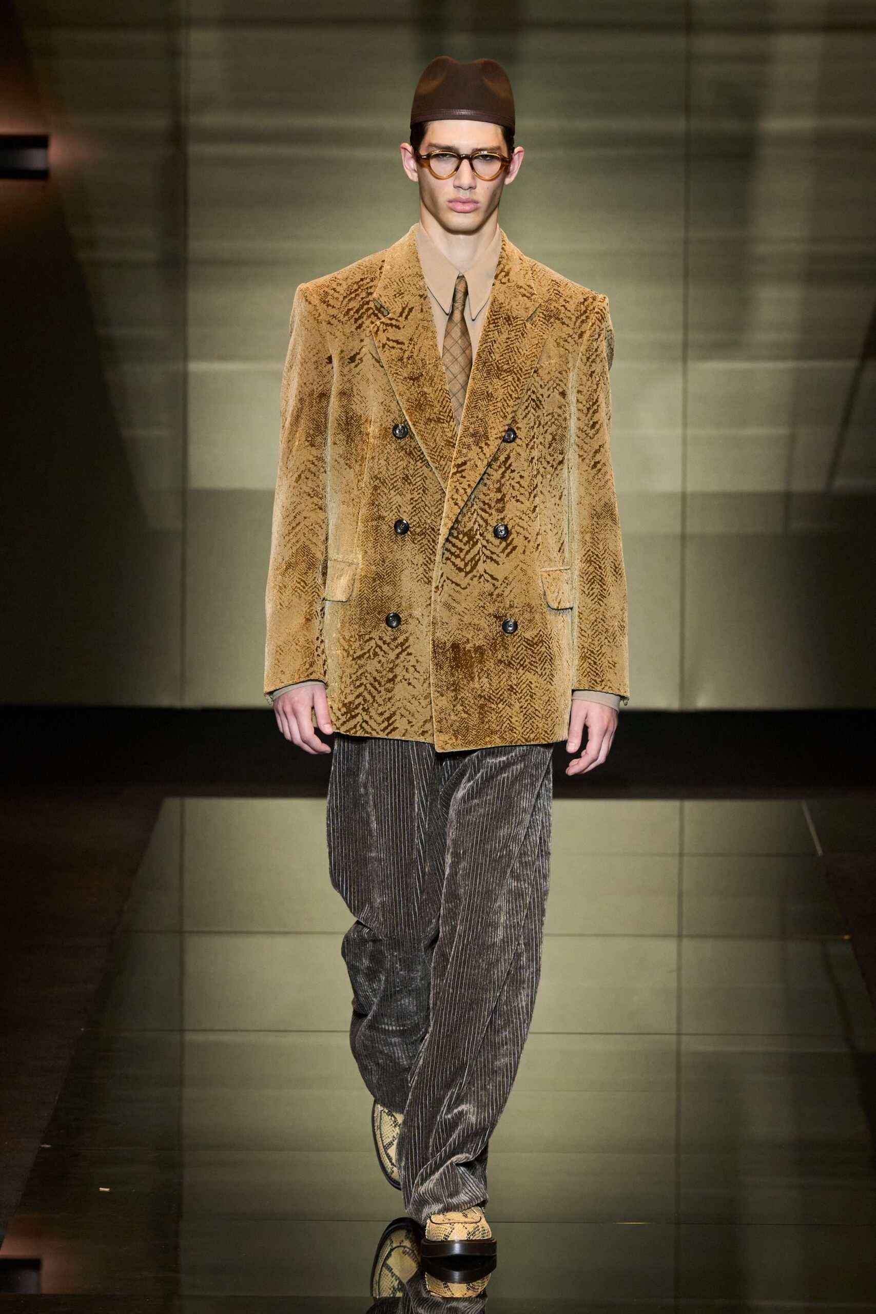 brown velvet long-sleeve collared structured textured blazer
